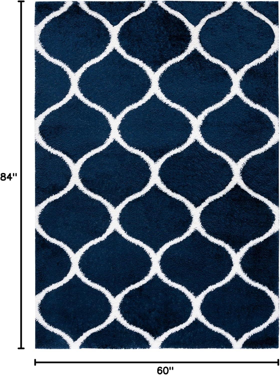 image:imageSAFAVIEH Area Rug 8x10 Tahoe Shag Collection Large Silver amp White Trellis Pattern NonShedding amp Easy Cleaning Plush Thick Pile Ideal for Living Room Bedroom Dining Space THO677GNavyWhite