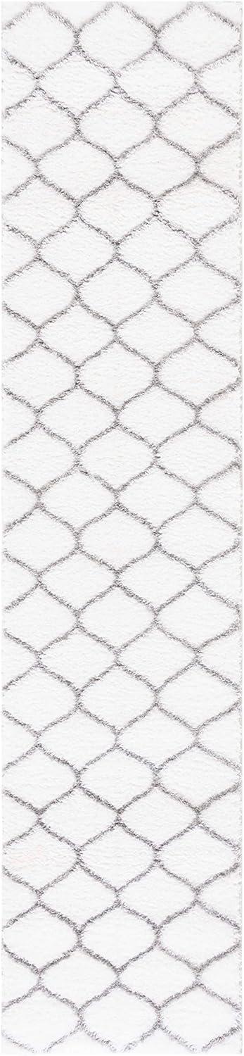 image:imageSAFAVIEH Area Rug 8x10 Tahoe Shag Collection Large Silver amp White Trellis Pattern NonShedding amp Easy Cleaning Plush Thick Pile Ideal for Living Room Bedroom Dining Space THO677GWhiteGrey