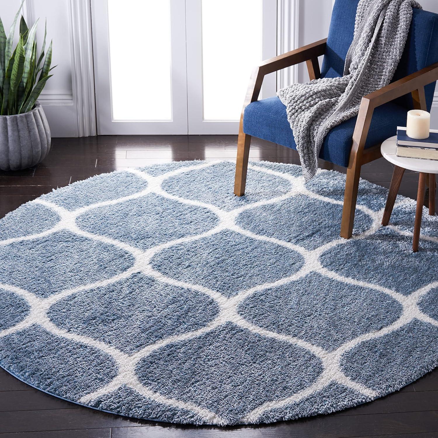 image:imageSAFAVIEH Area Rug 8x10 Tahoe Shag Collection Large Silver amp White Trellis Pattern NonShedding amp Easy Cleaning Plush Thick Pile Ideal for Living Room Bedroom Dining Space THO677GBlueWhite