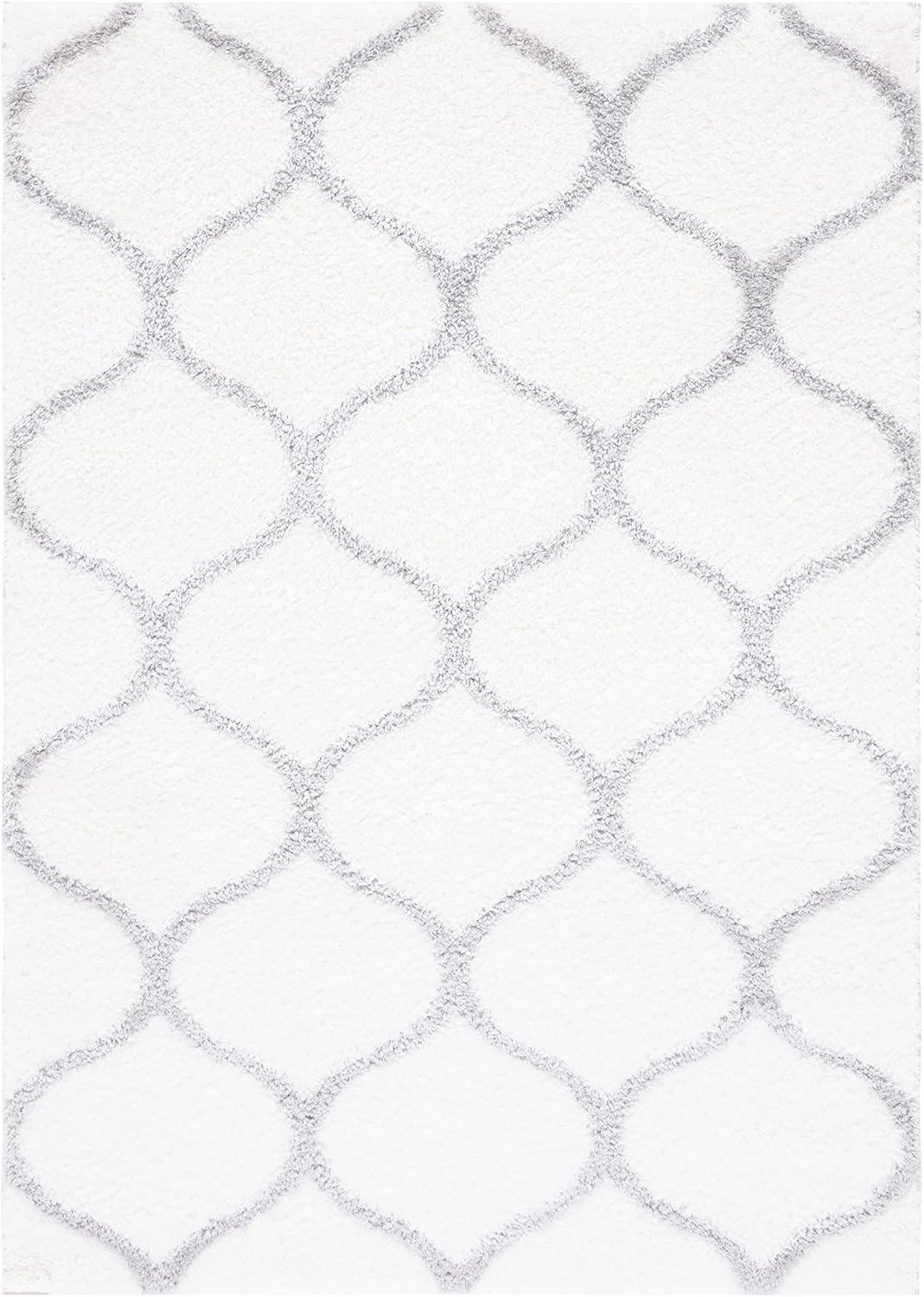 image:imageSAFAVIEH Area Rug 8x10 Tahoe Shag Collection Large Silver amp White Trellis Pattern NonShedding amp Easy Cleaning Plush Thick Pile Ideal for Living Room Bedroom Dining Space THO677GWhiteGrey