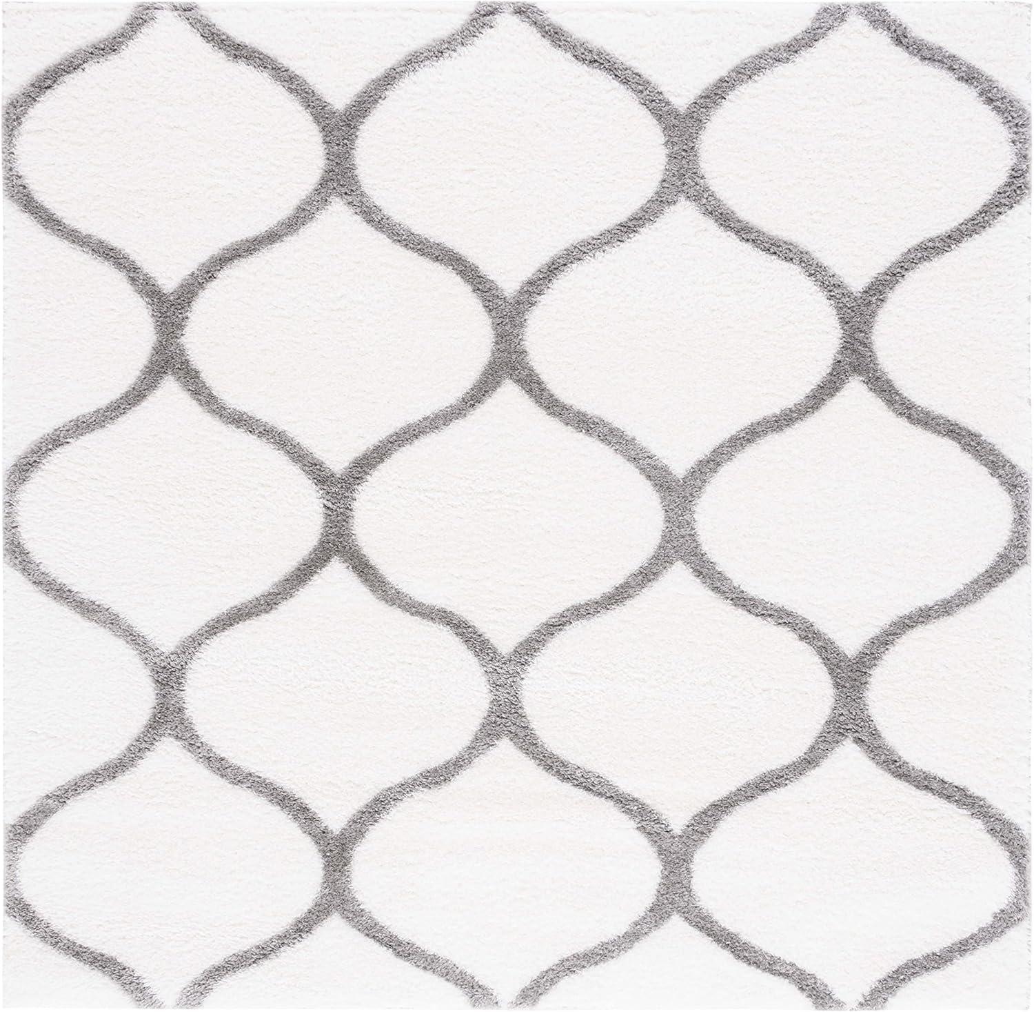 image:imageSAFAVIEH Area Rug 8x10 Tahoe Shag Collection Large Silver amp White Trellis Pattern NonShedding amp Easy Cleaning Plush Thick Pile Ideal for Living Room Bedroom Dining Space THO677GWhiteGrey