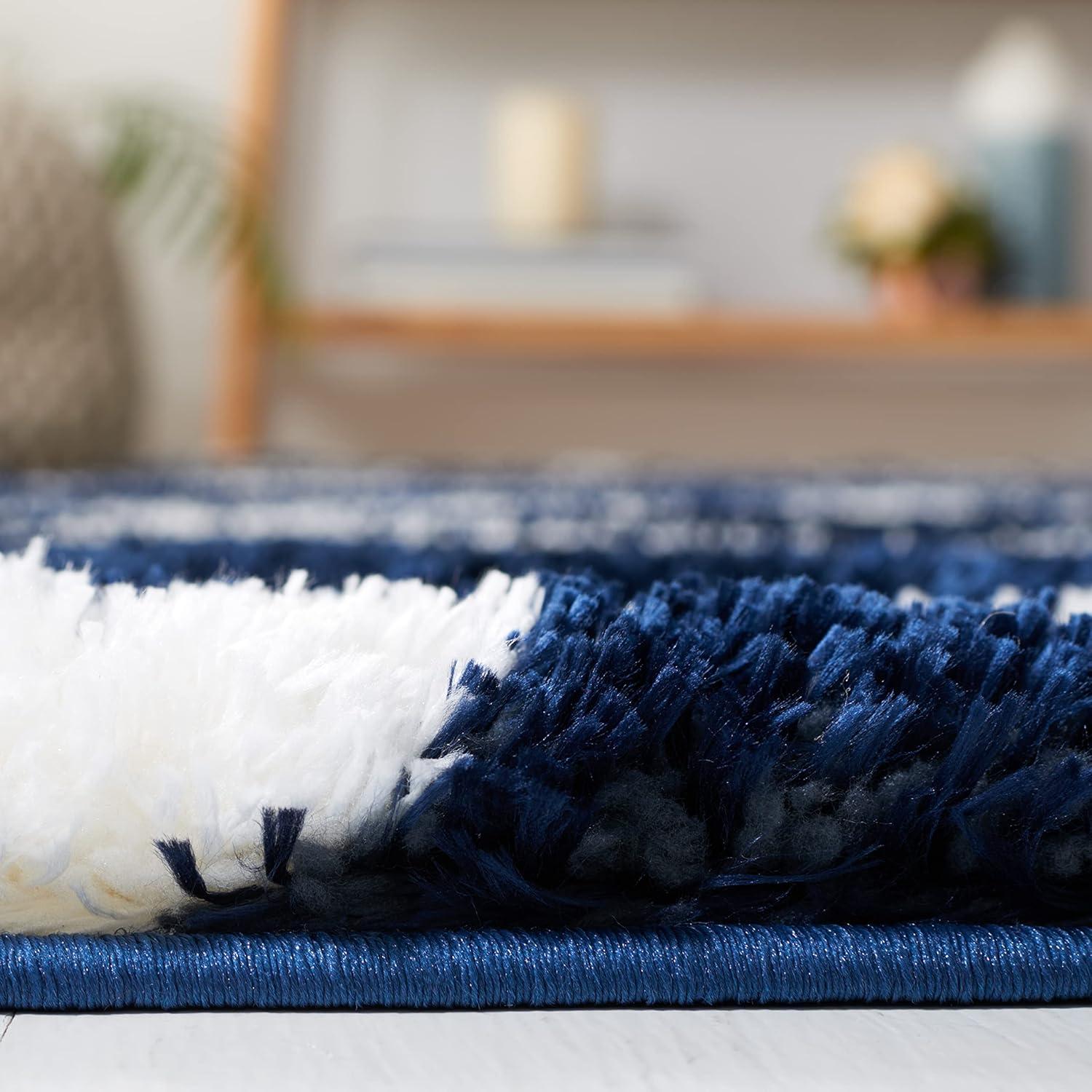 image:imageSAFAVIEH Area Rug 8x10 Tahoe Shag Collection Large Silver amp White Trellis Pattern NonShedding amp Easy Cleaning Plush Thick Pile Ideal for Living Room Bedroom Dining Space THO677GNavyWhite