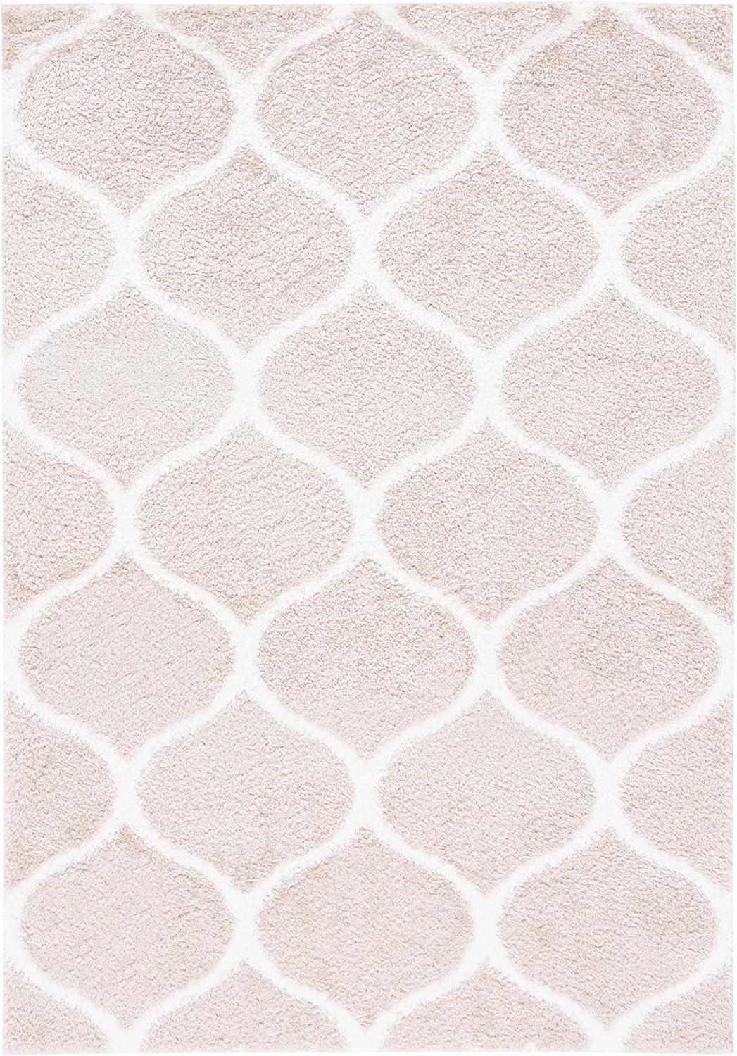 image:imageSAFAVIEH Area Rug 8x10 Tahoe Shag Collection Large Silver amp White Trellis Pattern NonShedding amp Easy Cleaning Plush Thick Pile Ideal for Living Room Bedroom Dining Space THO677GBeigeWhite