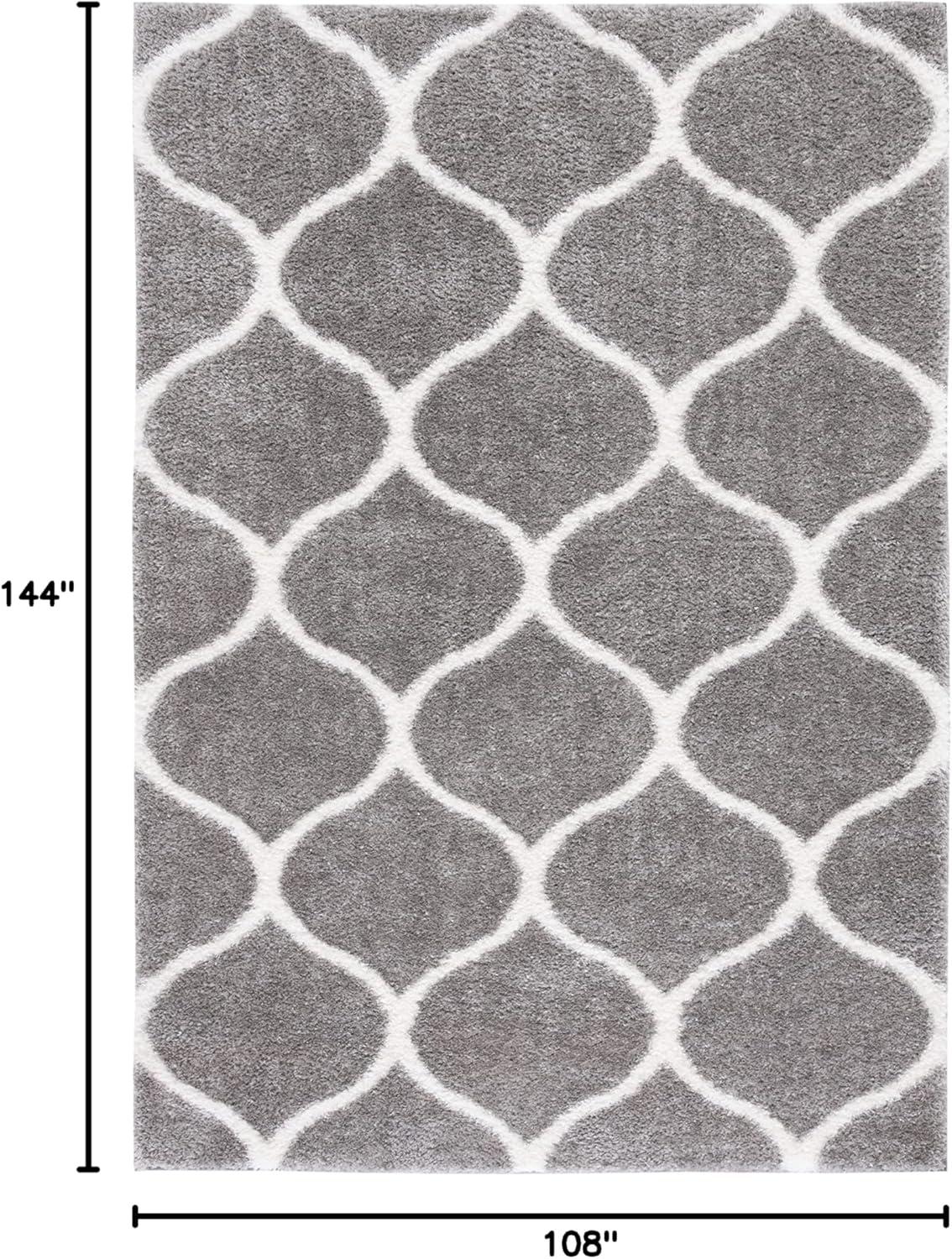 image:imageSAFAVIEH Area Rug 8x10 Tahoe Shag Collection Large Silver amp White Trellis Pattern NonShedding amp Easy Cleaning Plush Thick Pile Ideal for Living Room Bedroom Dining Space THO677GGreyWhite