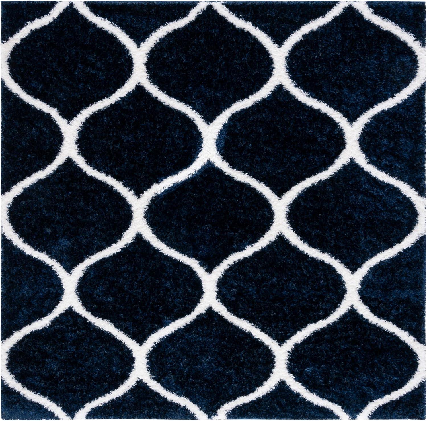 image:imageSAFAVIEH Area Rug 8x10 Tahoe Shag Collection Large Silver amp White Trellis Pattern NonShedding amp Easy Cleaning Plush Thick Pile Ideal for Living Room Bedroom Dining Space THO677GNavyWhite