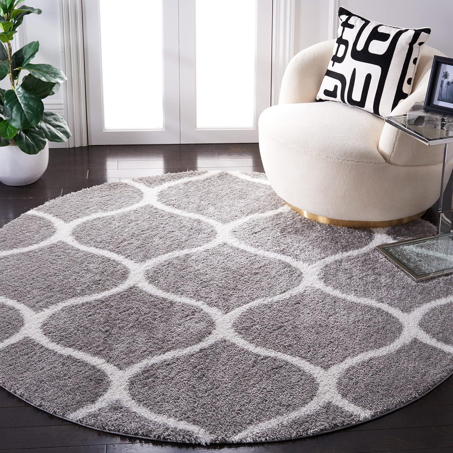 image:imageSAFAVIEH Area Rug 8x10 Tahoe Shag Collection Large Silver amp White Trellis Pattern NonShedding amp Easy Cleaning Plush Thick Pile Ideal for Living Room Bedroom Dining Space THO677GGreyWhite