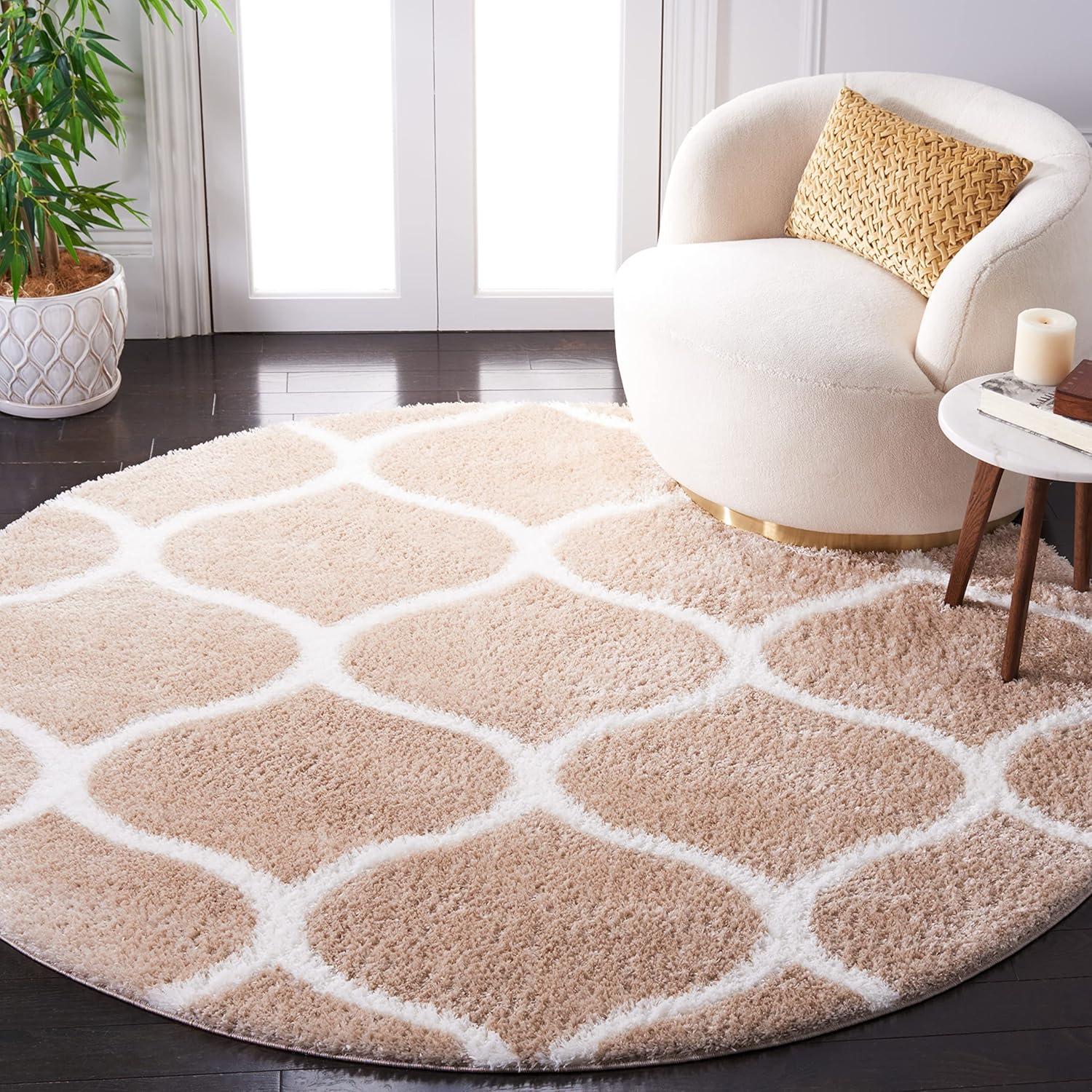 image:imageSAFAVIEH Area Rug 8x10 Tahoe Shag Collection Large Silver amp White Trellis Pattern NonShedding amp Easy Cleaning Plush Thick Pile Ideal for Living Room Bedroom Dining Space THO677GBeigeWhite