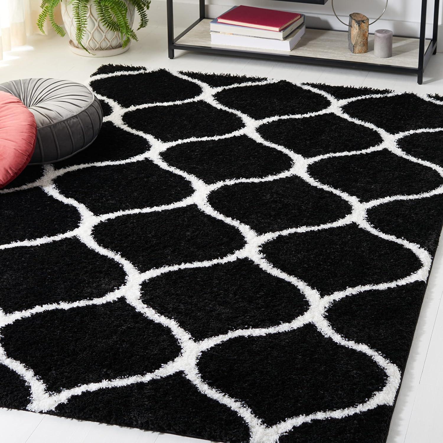 image:imageSAFAVIEH Area Rug 8x10 Tahoe Shag Collection Large Silver amp White Trellis Pattern NonShedding amp Easy Cleaning Plush Thick Pile Ideal for Living Room Bedroom Dining Space THO677GBlackWhite