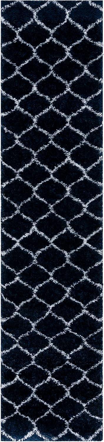 image:imageSAFAVIEH Area Rug 8x10 Tahoe Shag Collection Large Silver amp White Trellis Pattern NonShedding amp Easy Cleaning Plush Thick Pile Ideal for Living Room Bedroom Dining Space THO677GNavyWhite