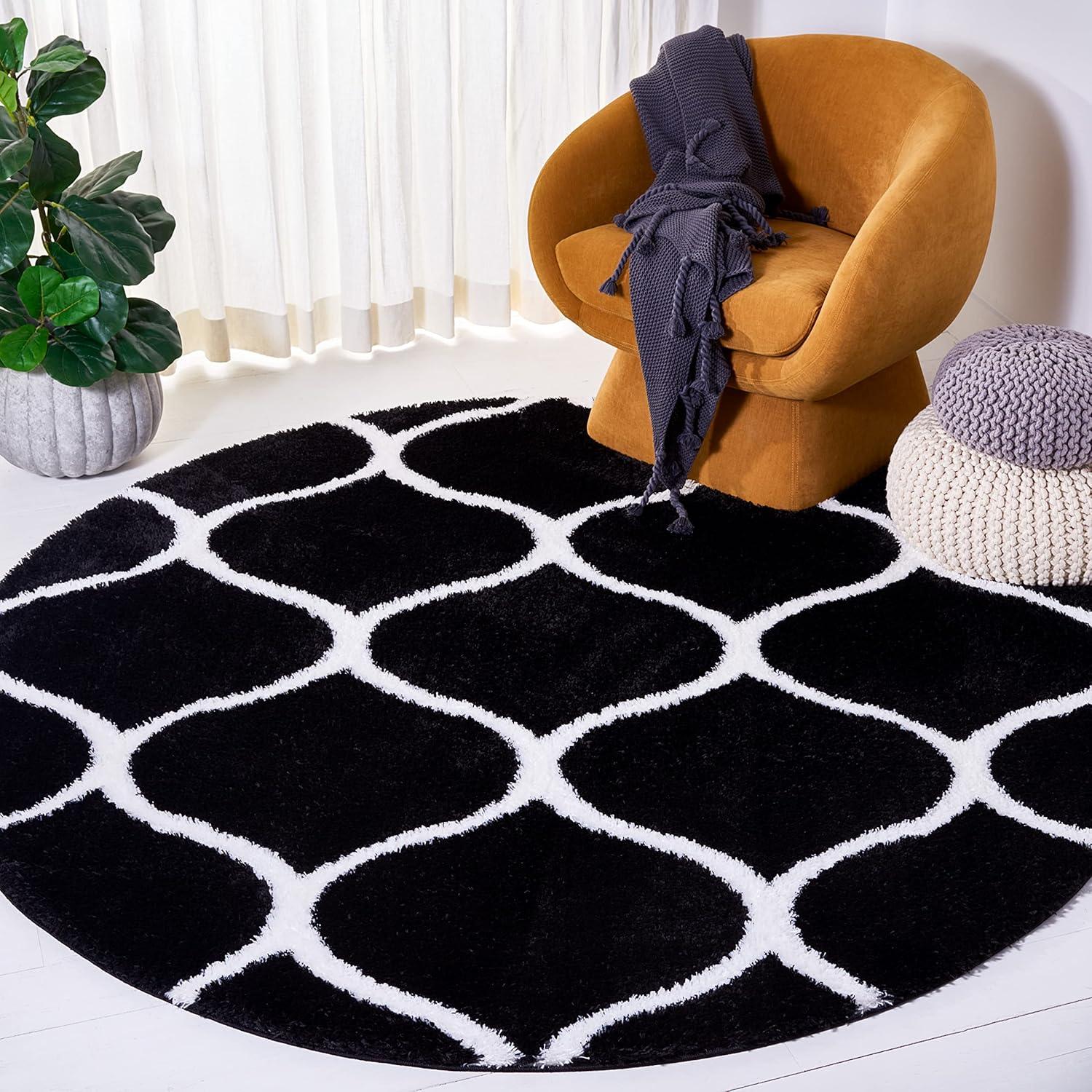 image:imageSAFAVIEH Area Rug 8x10 Tahoe Shag Collection Large Silver amp White Trellis Pattern NonShedding amp Easy Cleaning Plush Thick Pile Ideal for Living Room Bedroom Dining Space THO677GBlackWhite