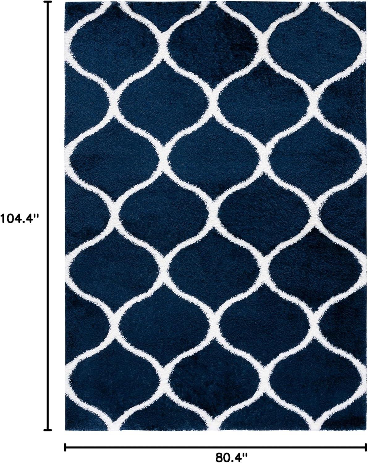 image:imageSAFAVIEH Area Rug 8x10 Tahoe Shag Collection Large Silver amp White Trellis Pattern NonShedding amp Easy Cleaning Plush Thick Pile Ideal for Living Room Bedroom Dining Space THO677GNavyWhite