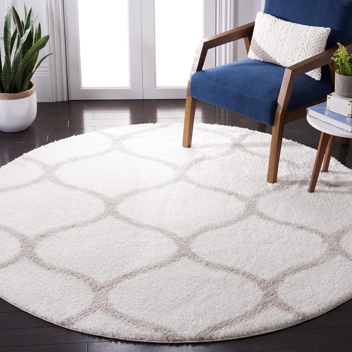 image:imageSAFAVIEH Area Rug 8x10 Tahoe Shag Collection Large Silver amp White Trellis Pattern NonShedding amp Easy Cleaning Plush Thick Pile Ideal for Living Room Bedroom Dining Space THO677GWhiteSilver