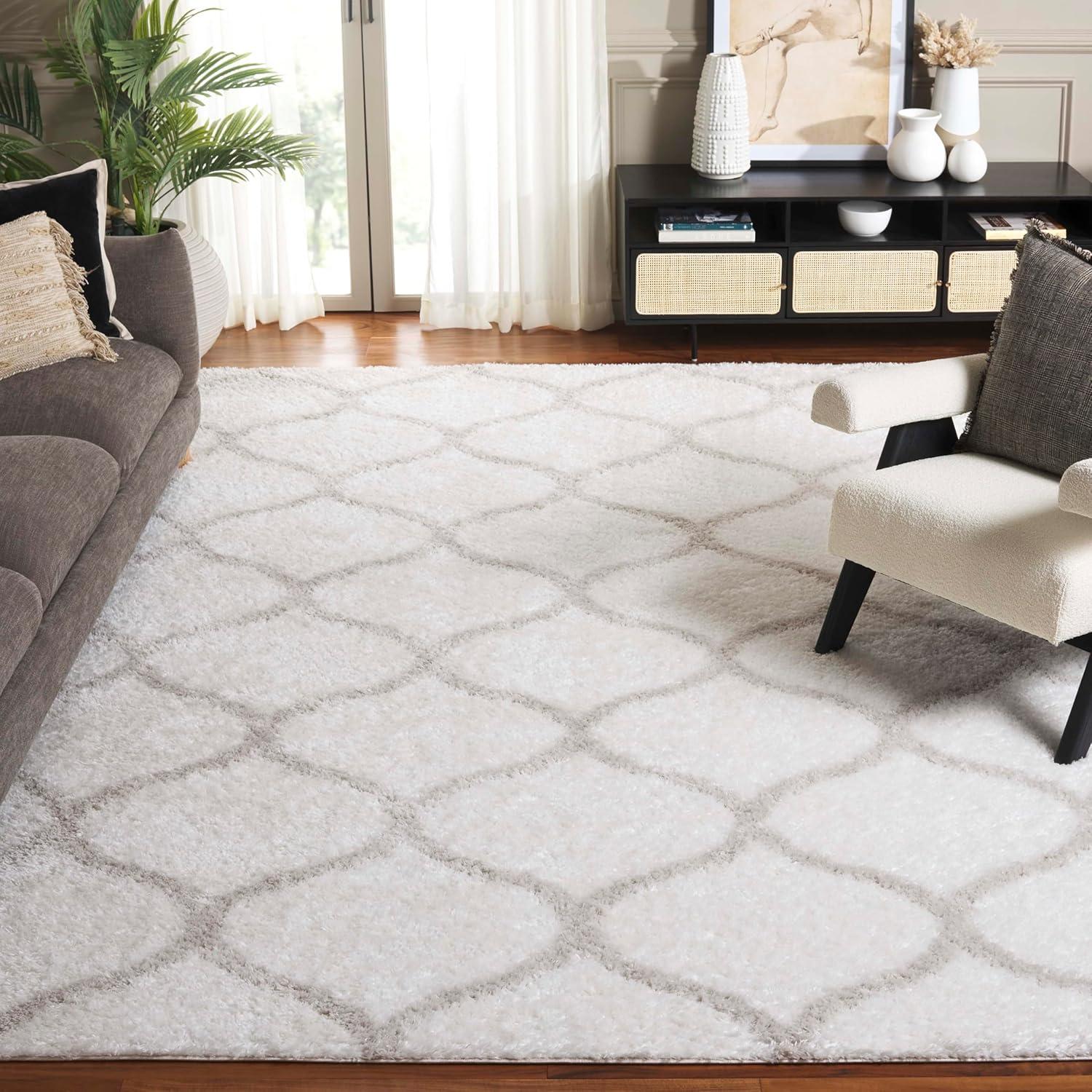 image:imageSAFAVIEH Area Rug 8x10 Tahoe Shag Collection Large Silver amp White Trellis Pattern NonShedding amp Easy Cleaning Plush Thick Pile Ideal for Living Room Bedroom Dining Space THO677GWhiteSilver