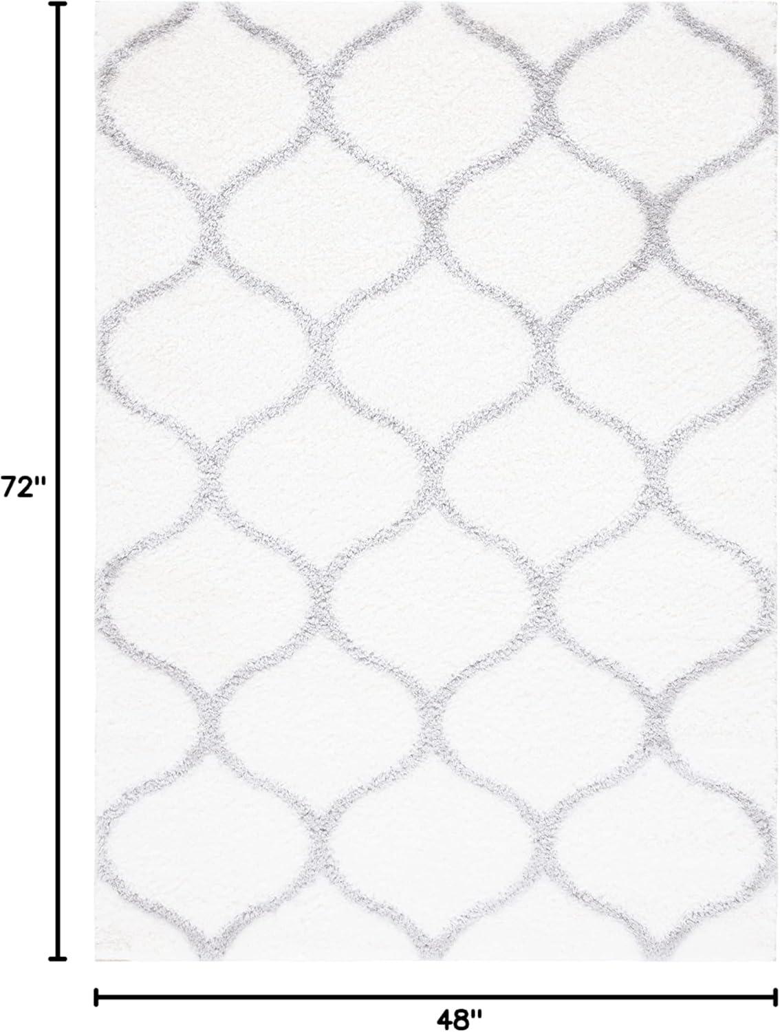 image:imageSAFAVIEH Area Rug 8x10 Tahoe Shag Collection Large Silver amp White Trellis Pattern NonShedding amp Easy Cleaning Plush Thick Pile Ideal for Living Room Bedroom Dining Space THO677GWhiteGrey
