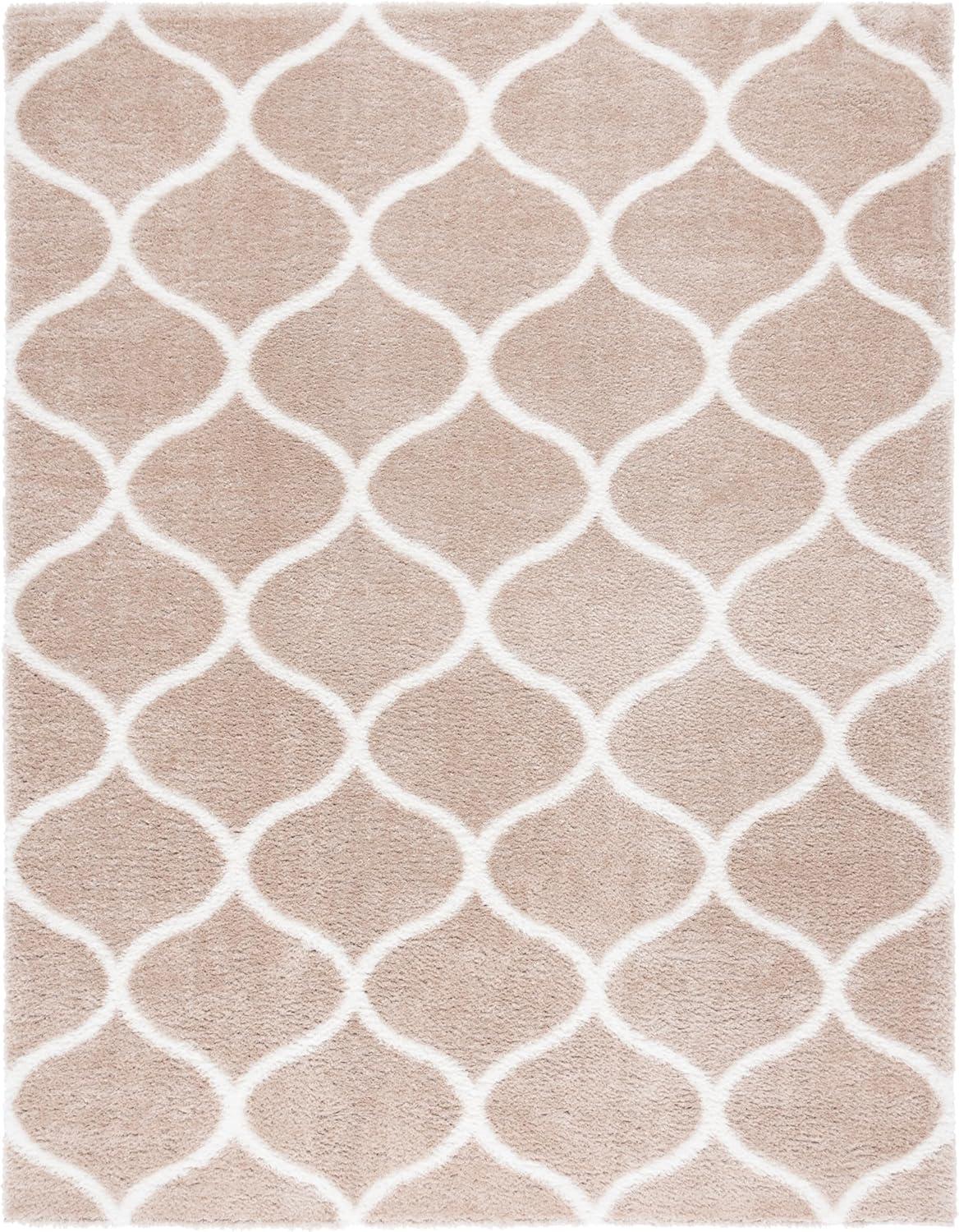 image:imageSAFAVIEH Area Rug 8x10 Tahoe Shag Collection Large Silver amp White Trellis Pattern NonShedding amp Easy Cleaning Plush Thick Pile Ideal for Living Room Bedroom Dining Space THO677GBeigeWhite