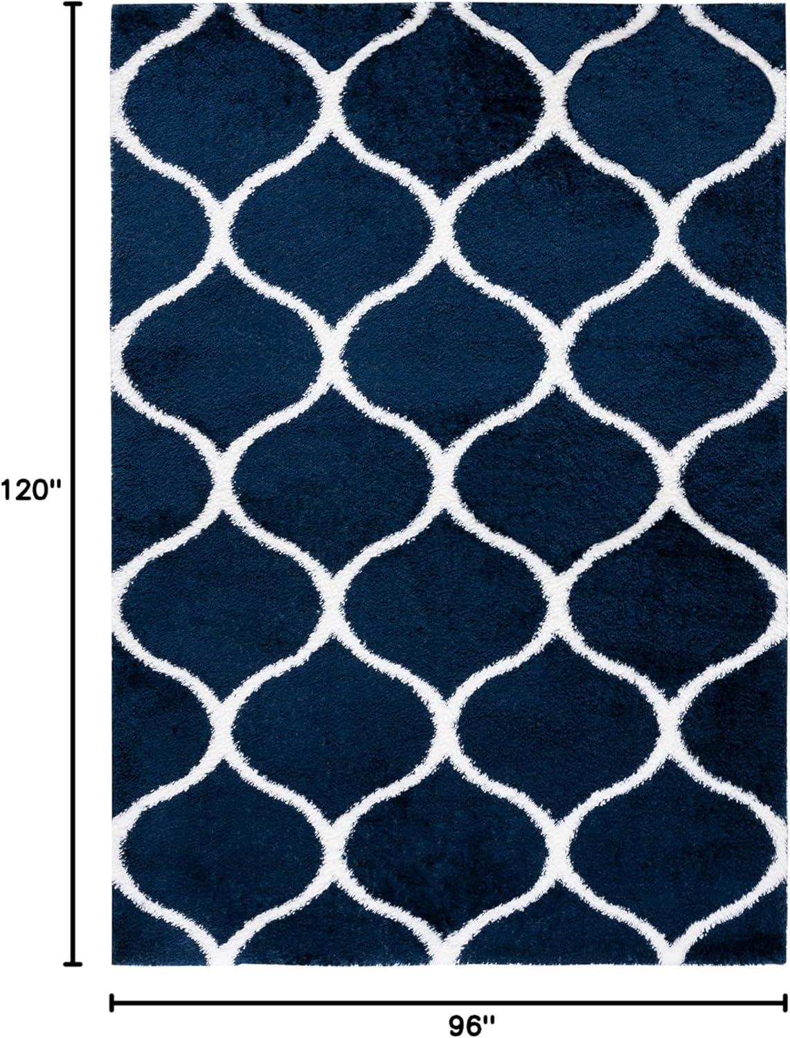 image:imageSAFAVIEH Area Rug 8x10 Tahoe Shag Collection Large Silver amp White Trellis Pattern NonShedding amp Easy Cleaning Plush Thick Pile Ideal for Living Room Bedroom Dining Space THO677GNavyWhite