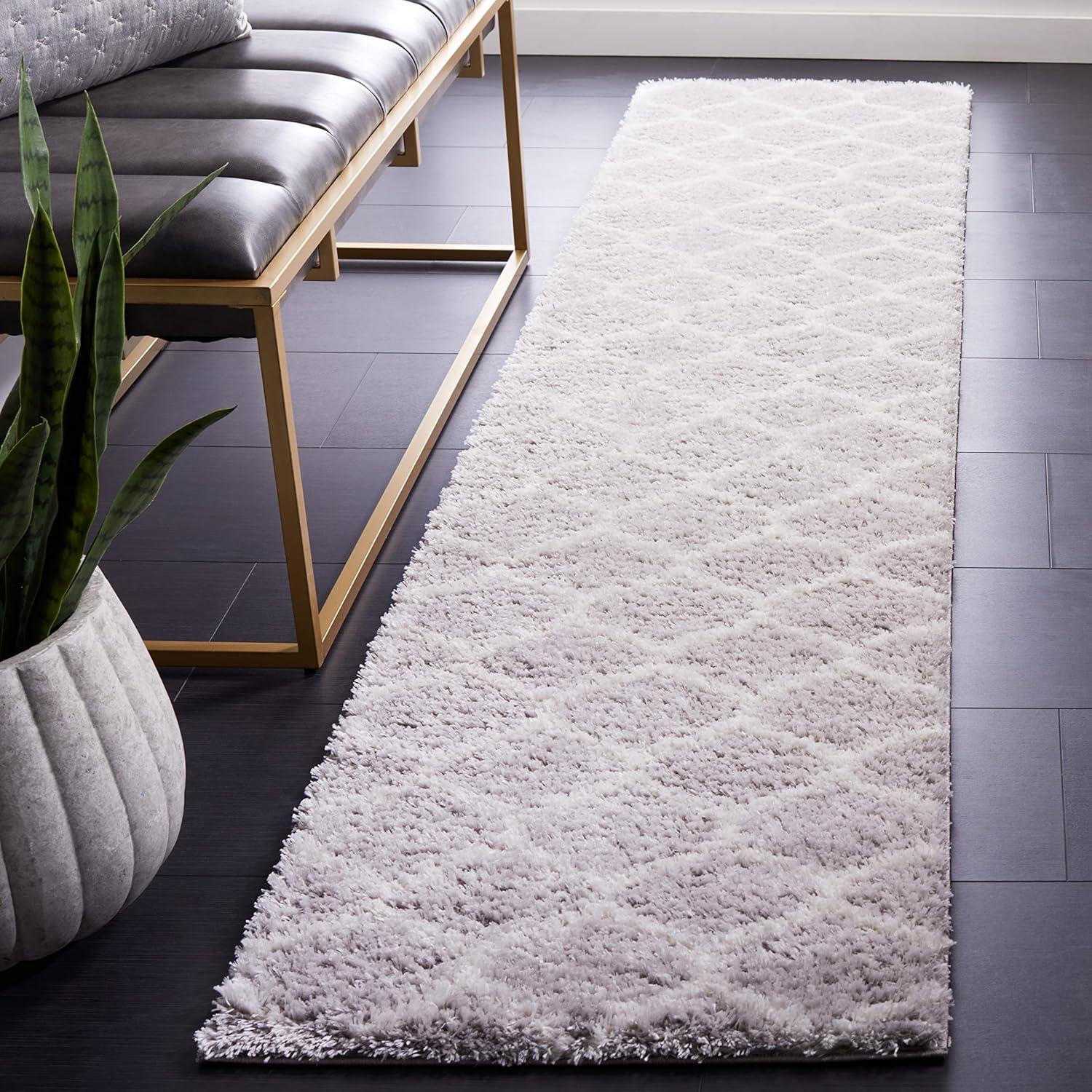 image:imageSAFAVIEH Area Rug 8x10 Tahoe Shag Collection Large Silver amp White Trellis Pattern NonShedding amp Easy Cleaning Plush Thick Pile Ideal for Living Room Bedroom Dining Space THO677GLight GreyWhite