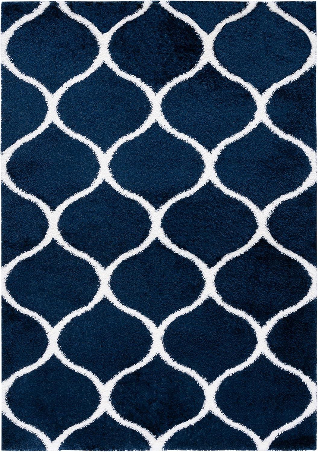 image:imageSAFAVIEH Area Rug 8x10 Tahoe Shag Collection Large Silver amp White Trellis Pattern NonShedding amp Easy Cleaning Plush Thick Pile Ideal for Living Room Bedroom Dining Space THO677GNavyWhite