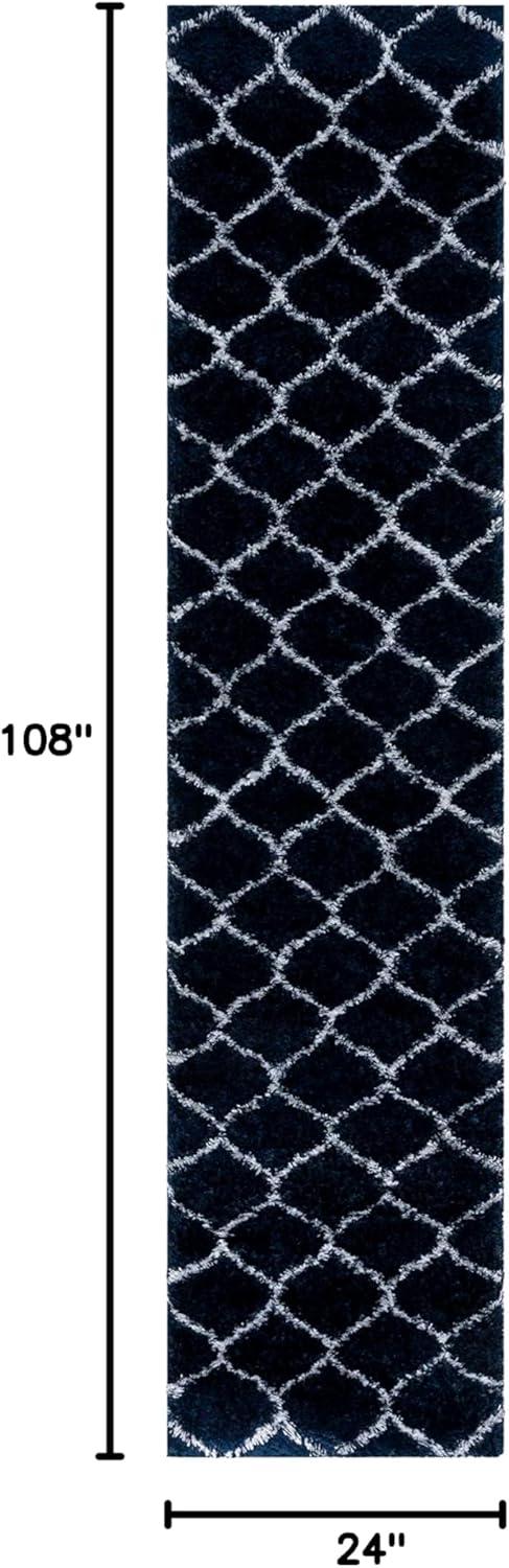 image:imageSAFAVIEH Area Rug 8x10 Tahoe Shag Collection Large Silver amp White Trellis Pattern NonShedding amp Easy Cleaning Plush Thick Pile Ideal for Living Room Bedroom Dining Space THO677GNavyWhite