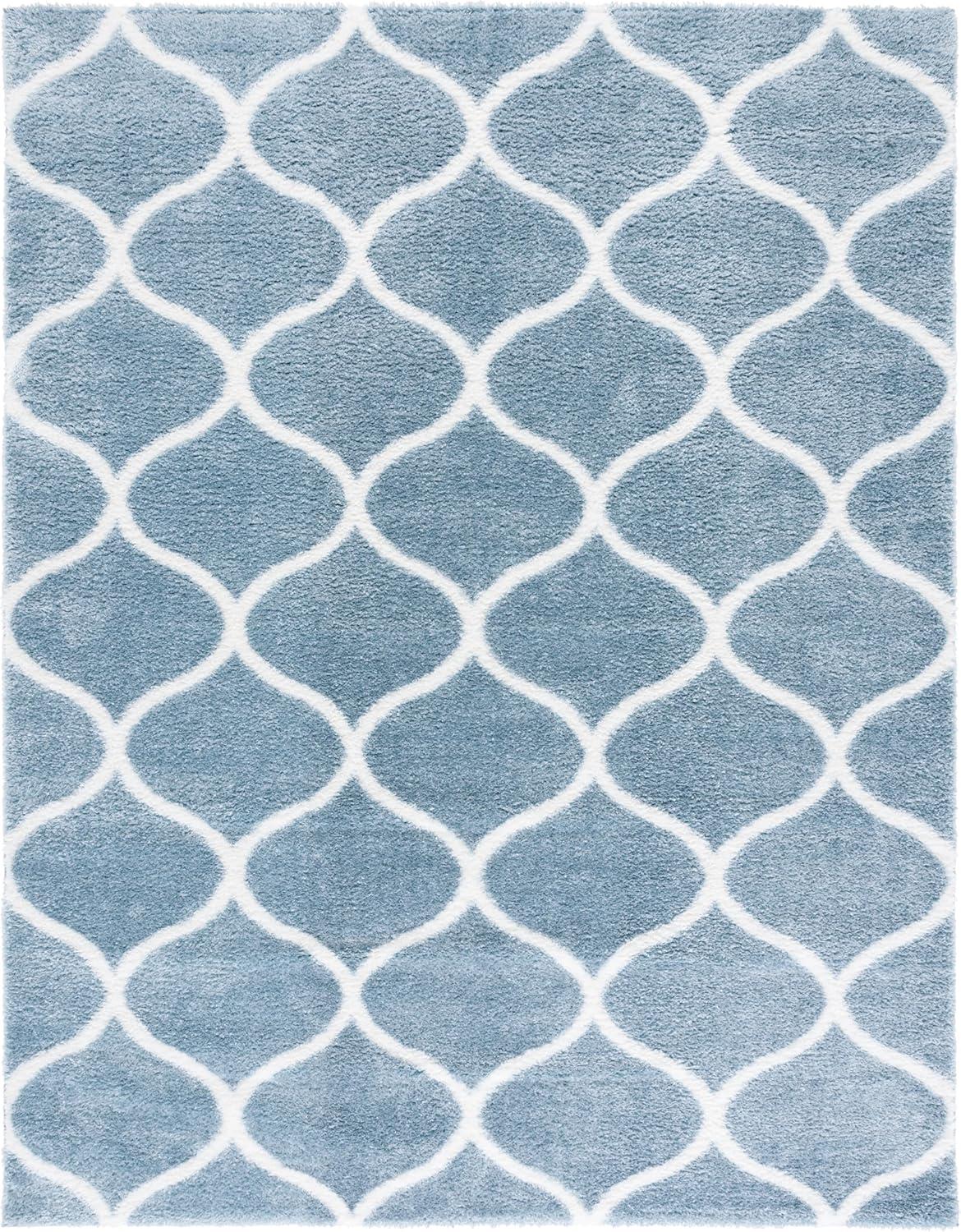image:imageSAFAVIEH Area Rug 8x10 Tahoe Shag Collection Large Silver amp White Trellis Pattern NonShedding amp Easy Cleaning Plush Thick Pile Ideal for Living Room Bedroom Dining Space THO677GBlueWhite