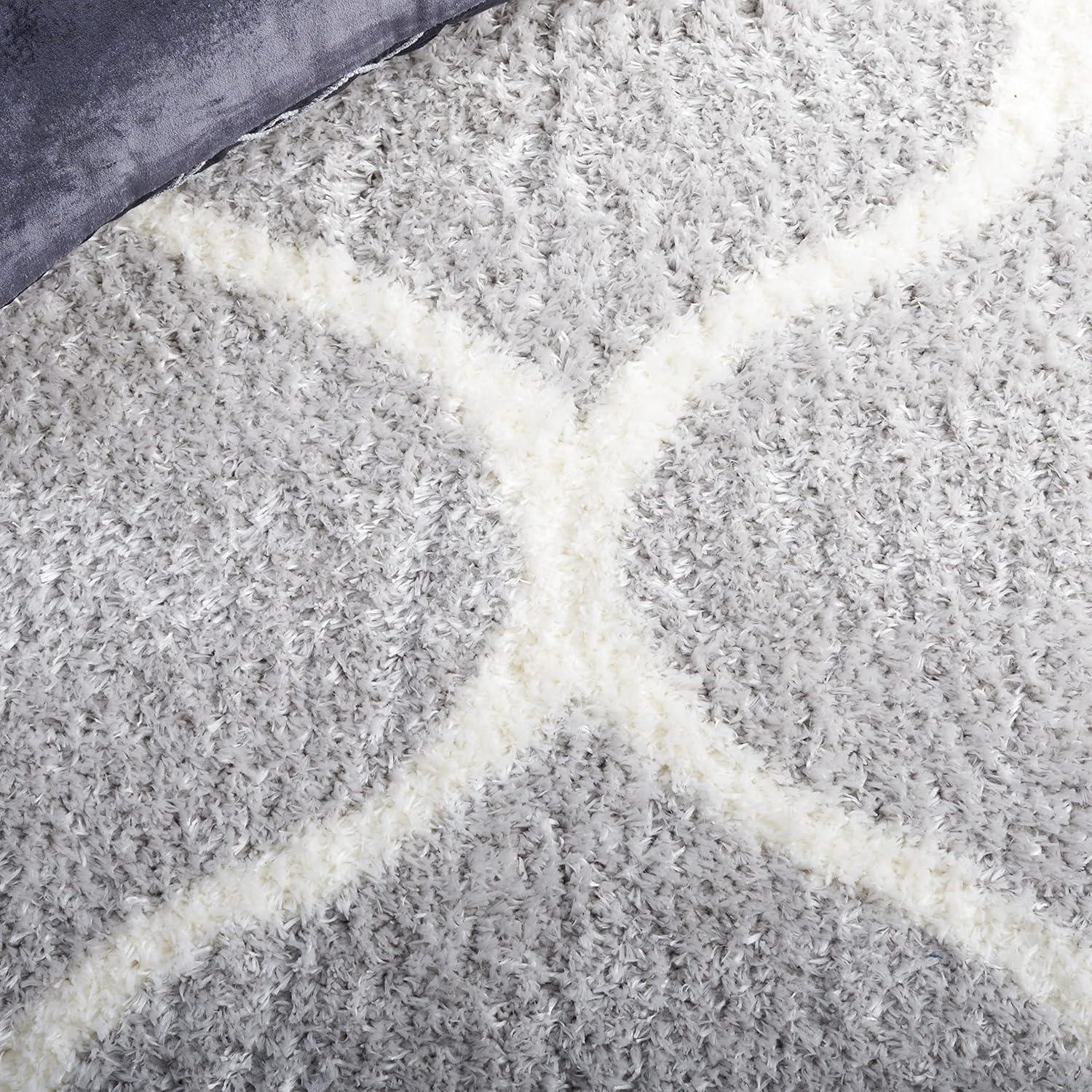 image:imageSAFAVIEH Area Rug 8x10 Tahoe Shag Collection Large Silver amp White Trellis Pattern NonShedding amp Easy Cleaning Plush Thick Pile Ideal for Living Room Bedroom Dining Space THO677GLight GreyWhite