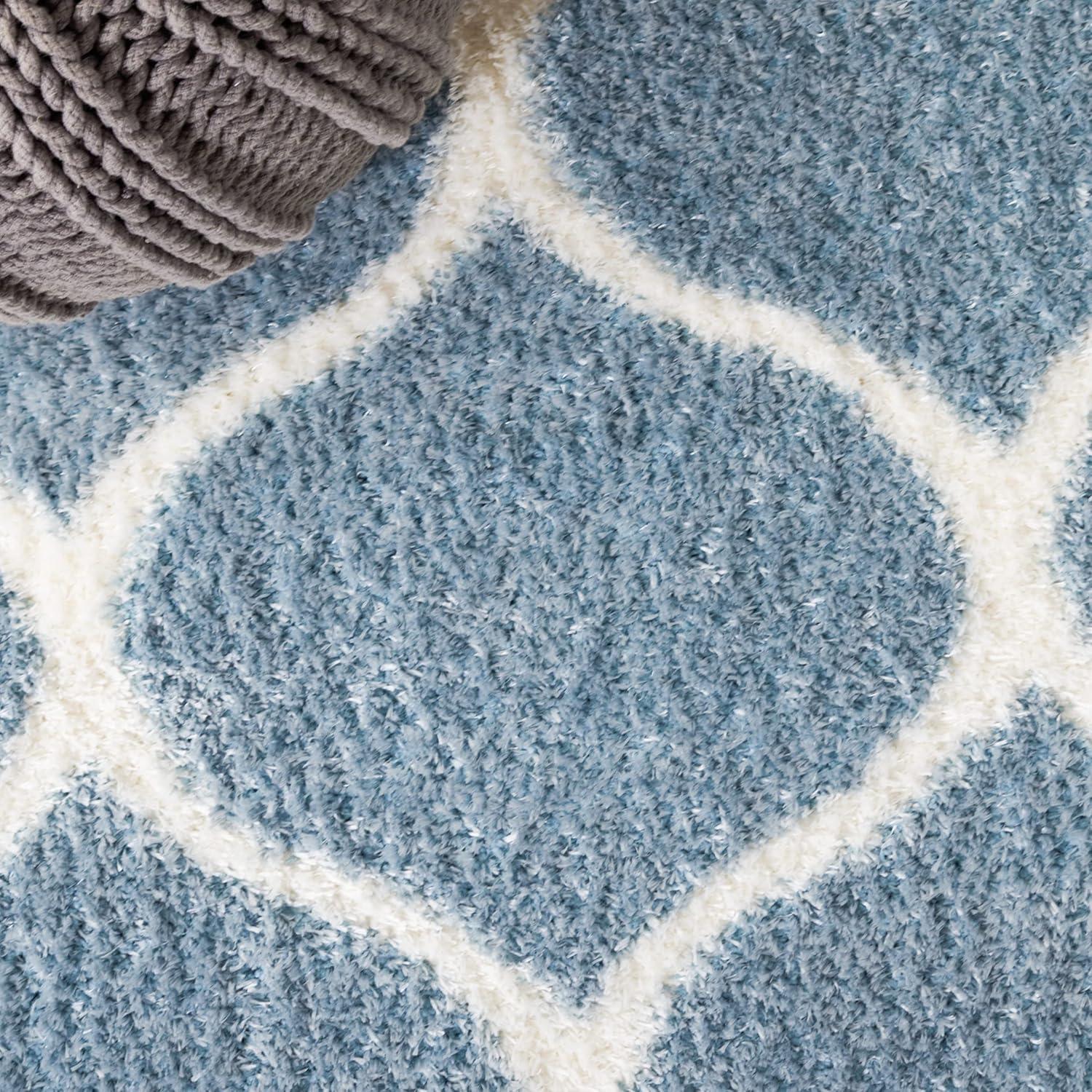 image:imageSAFAVIEH Area Rug 8x10 Tahoe Shag Collection Large Silver amp White Trellis Pattern NonShedding amp Easy Cleaning Plush Thick Pile Ideal for Living Room Bedroom Dining Space THO677GBlueWhite