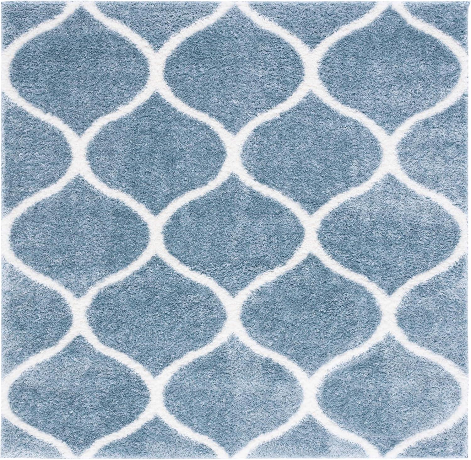 image:imageSAFAVIEH Area Rug 8x10 Tahoe Shag Collection Large Silver amp White Trellis Pattern NonShedding amp Easy Cleaning Plush Thick Pile Ideal for Living Room Bedroom Dining Space THO677GBlueWhite