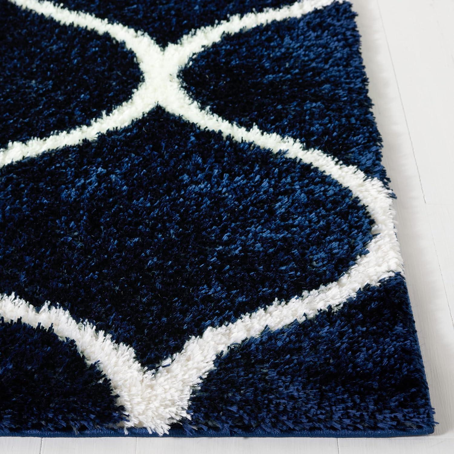 image:imageSAFAVIEH Area Rug 8x10 Tahoe Shag Collection Large Silver amp White Trellis Pattern NonShedding amp Easy Cleaning Plush Thick Pile Ideal for Living Room Bedroom Dining Space THO677GNavyWhite