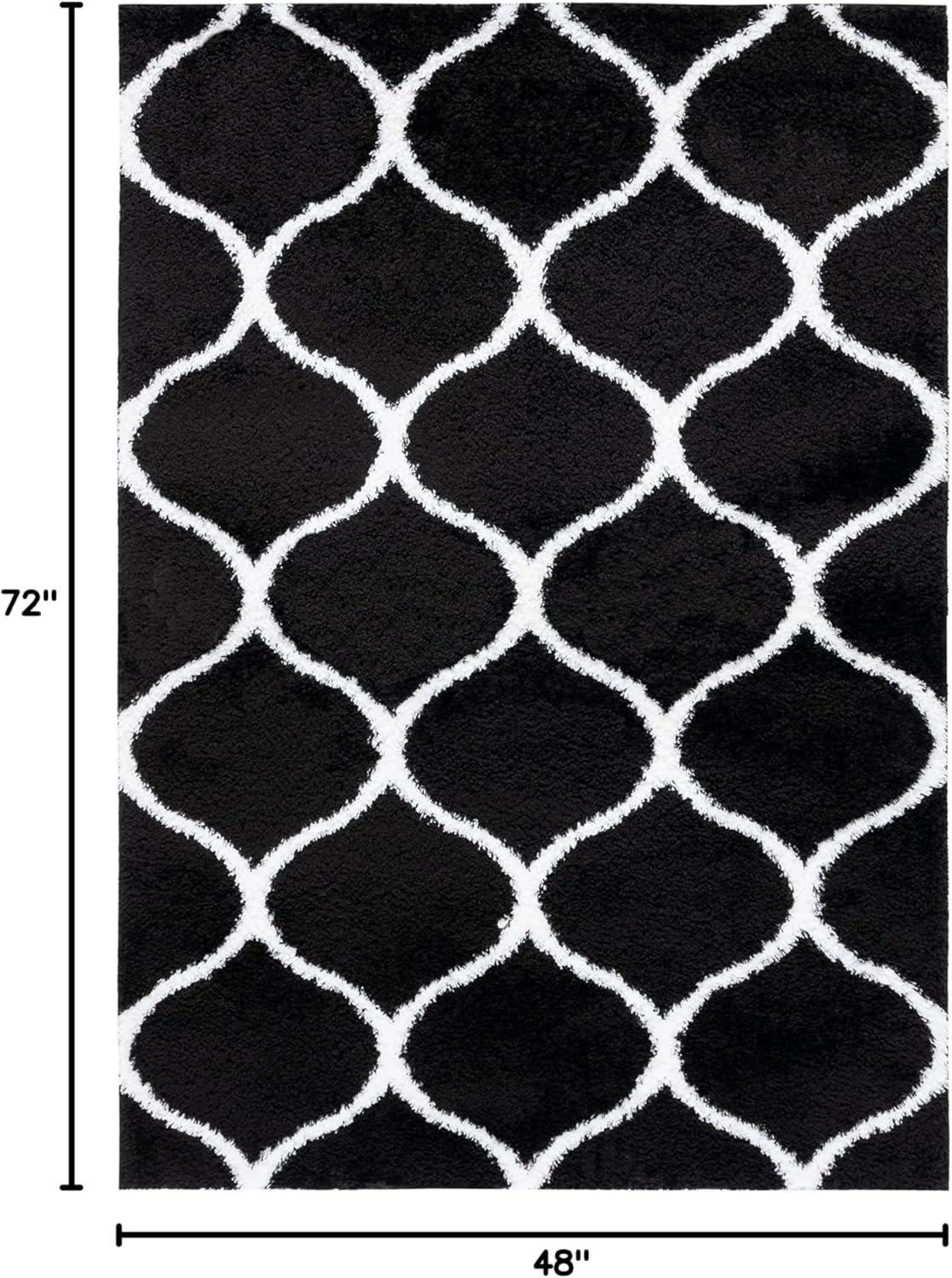 image:imageSAFAVIEH Area Rug 8x10 Tahoe Shag Collection Large Silver amp White Trellis Pattern NonShedding amp Easy Cleaning Plush Thick Pile Ideal for Living Room Bedroom Dining Space THO677GBlackWhite