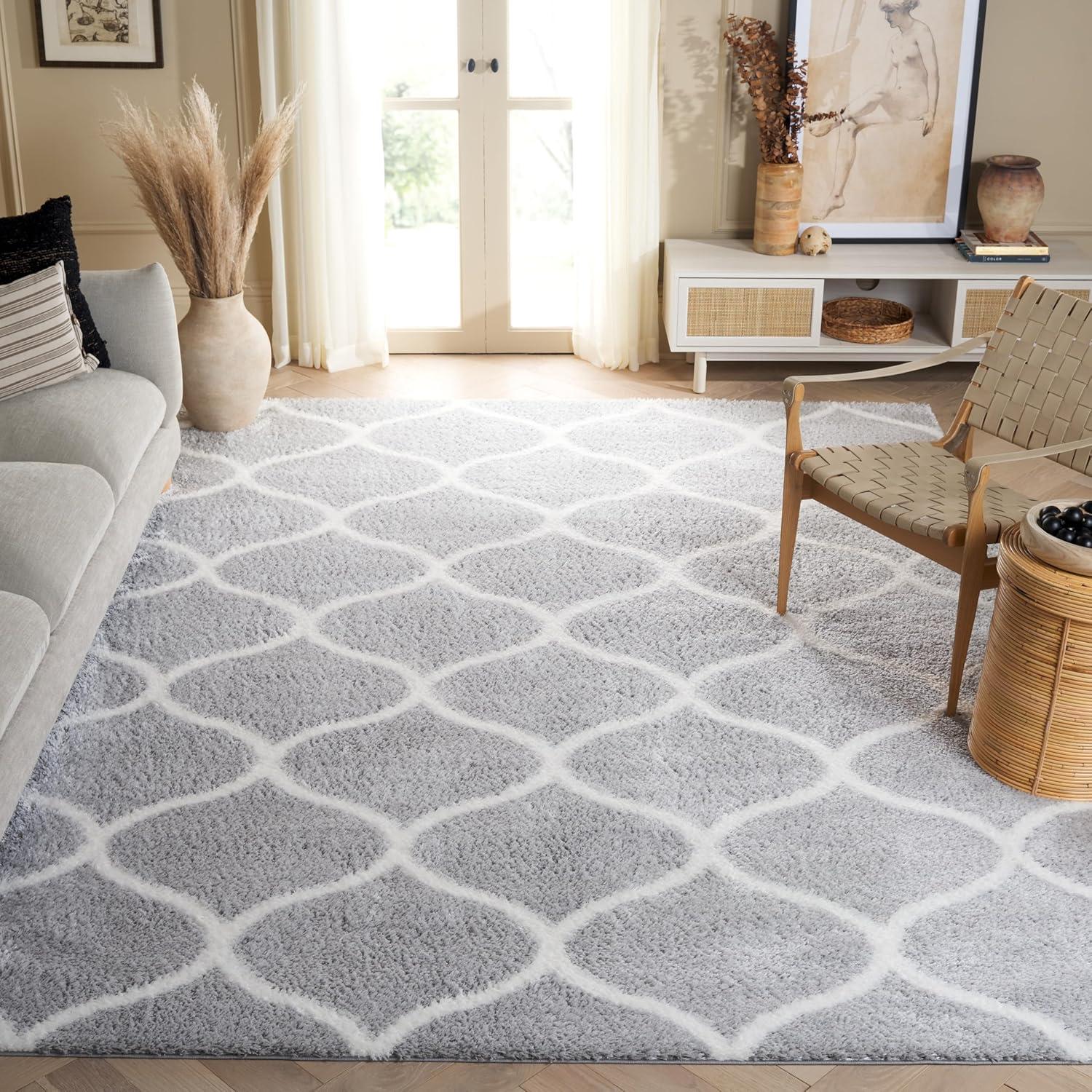 image:imageSAFAVIEH Area Rug 8x10 Tahoe Shag Collection Large Silver amp White Trellis Pattern NonShedding amp Easy Cleaning Plush Thick Pile Ideal for Living Room Bedroom Dining Space THO677GLight GreyWhite