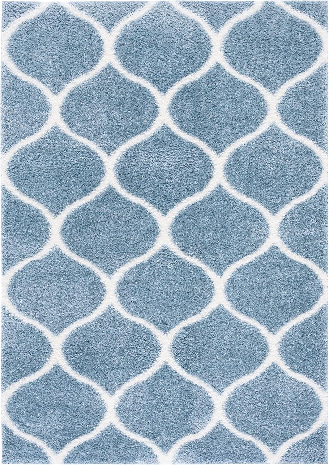 image:imageSAFAVIEH Area Rug 8x10 Tahoe Shag Collection Large Silver amp White Trellis Pattern NonShedding amp Easy Cleaning Plush Thick Pile Ideal for Living Room Bedroom Dining Space THO677GBlueWhite