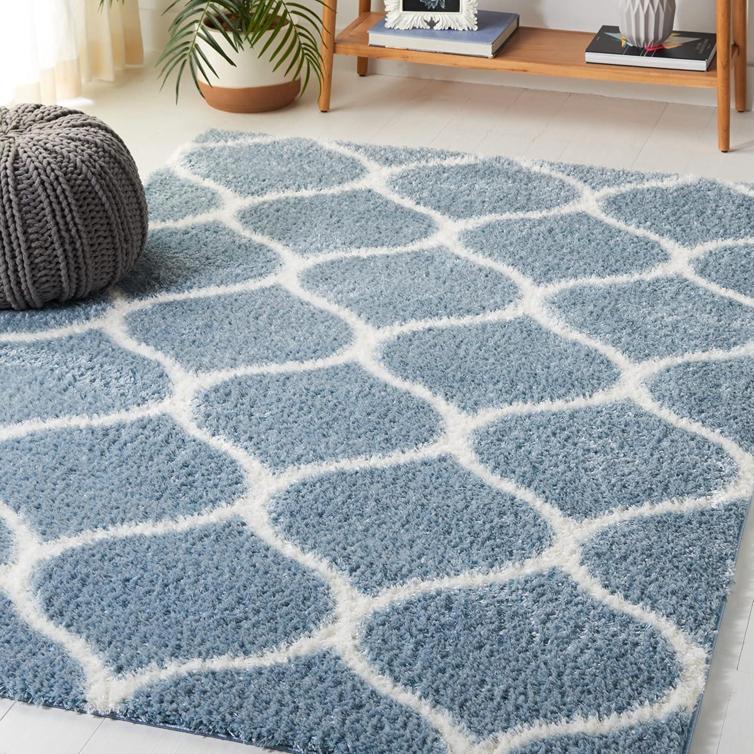 image:imageSAFAVIEH Area Rug 8x10 Tahoe Shag Collection Large Silver amp White Trellis Pattern NonShedding amp Easy Cleaning Plush Thick Pile Ideal for Living Room Bedroom Dining Space THO677GBlueWhite
