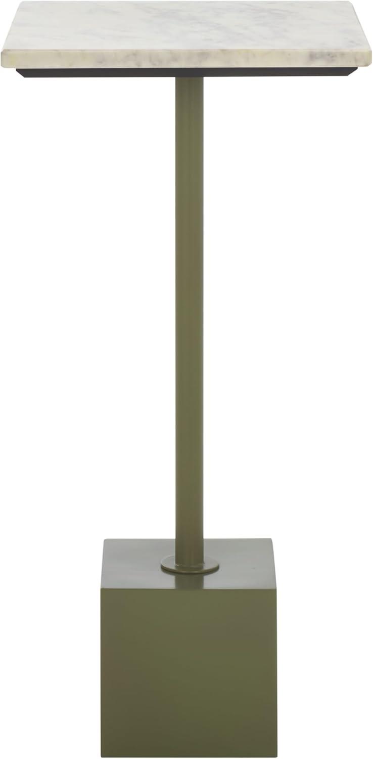 image:imageSAFAVIEH Couture Collection Albertelli Olive Green Iron Accent Table Compact Drink Table Marble Top Pedestal Design SFV6807AOlive GreenWhite