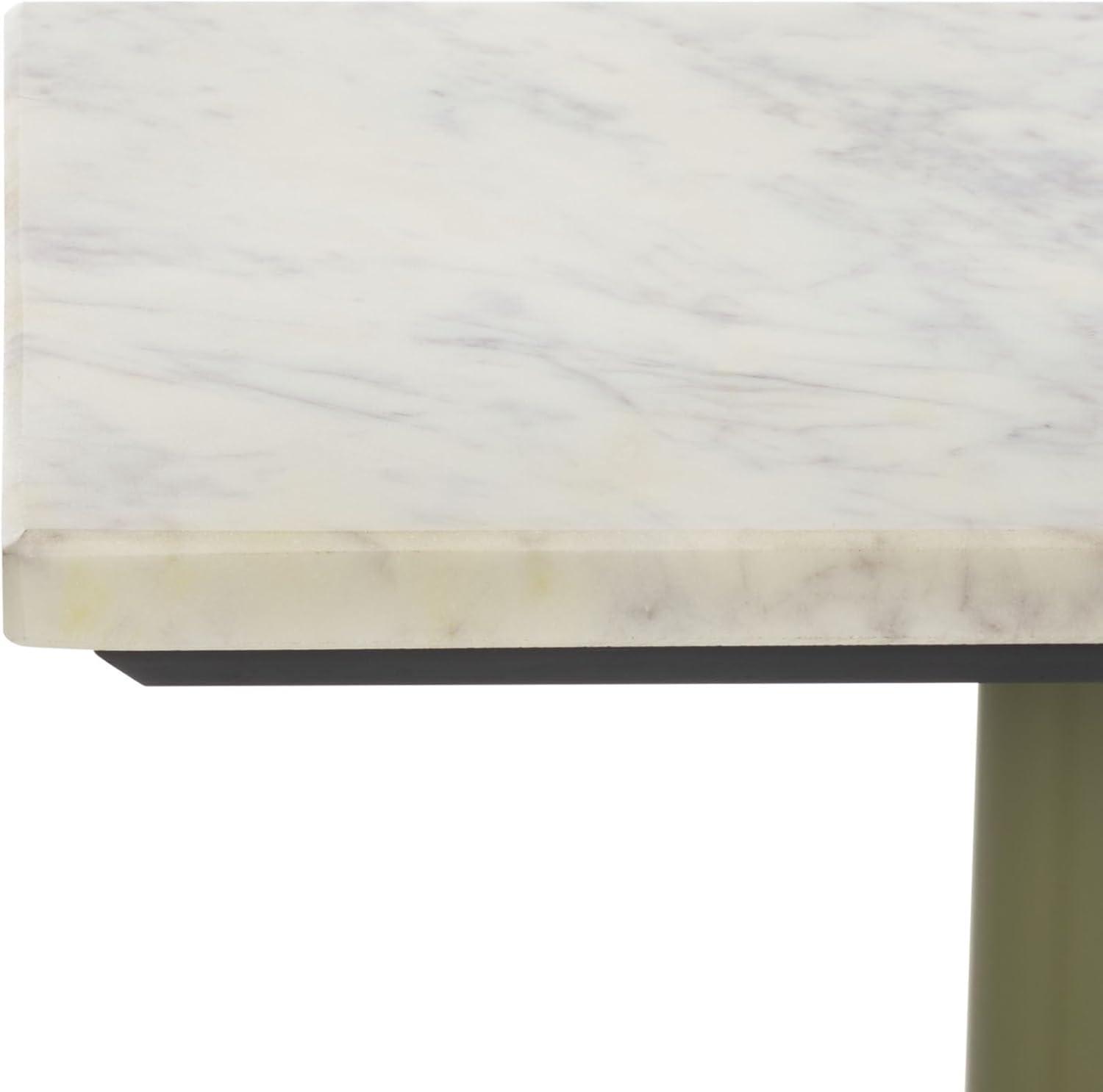 image:imageSAFAVIEH Couture Collection Albertelli Olive Green Iron Accent Table Compact Drink Table Marble Top Pedestal Design SFV6807AOlive GreenWhite