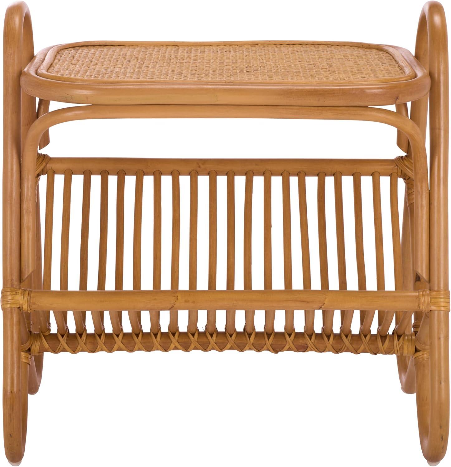image:imageSAFAVIEH Couture Collection Bayard Natural Rattan Accent Table Side Table with Magazine Holder Tropical Coastal Design Fully Assembled CWK3017ANatural