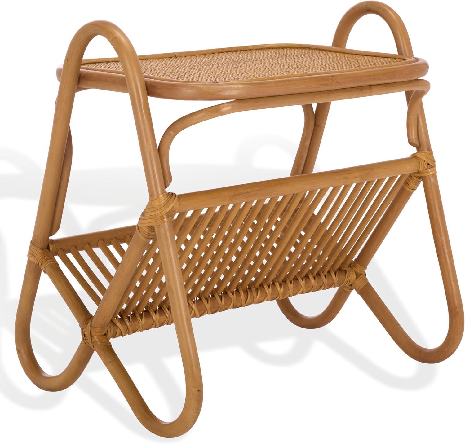 image:imageSAFAVIEH Couture Collection Bayard Natural Rattan Accent Table Side Table with Magazine Holder Tropical Coastal Design Fully Assembled CWK3017ANatural
