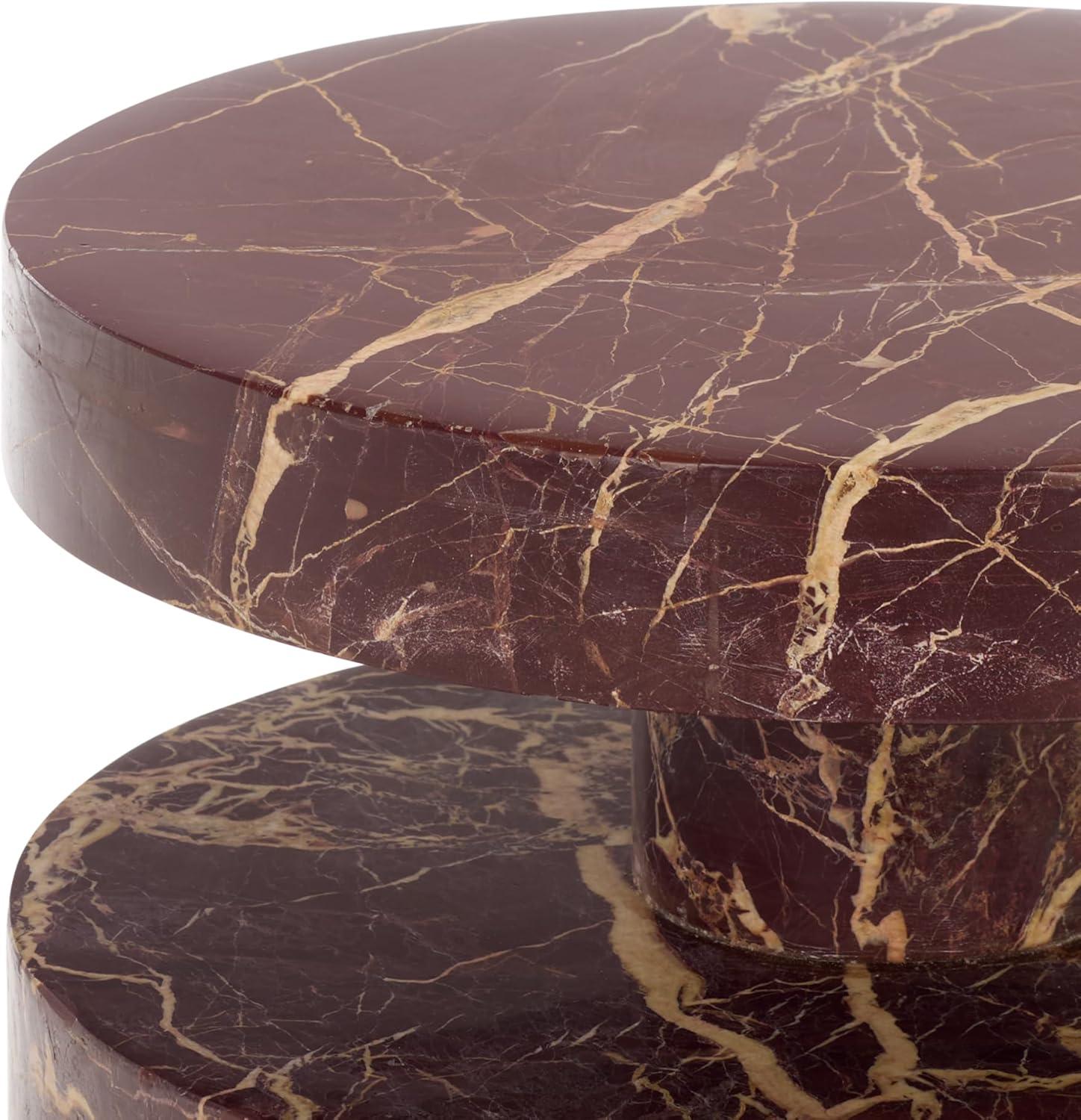 image:imageSAFAVIEH Couture Collection Danny Green amp Brown Stacked Round Marble Accent Table Fully Assembled SFV5766BRedWhite