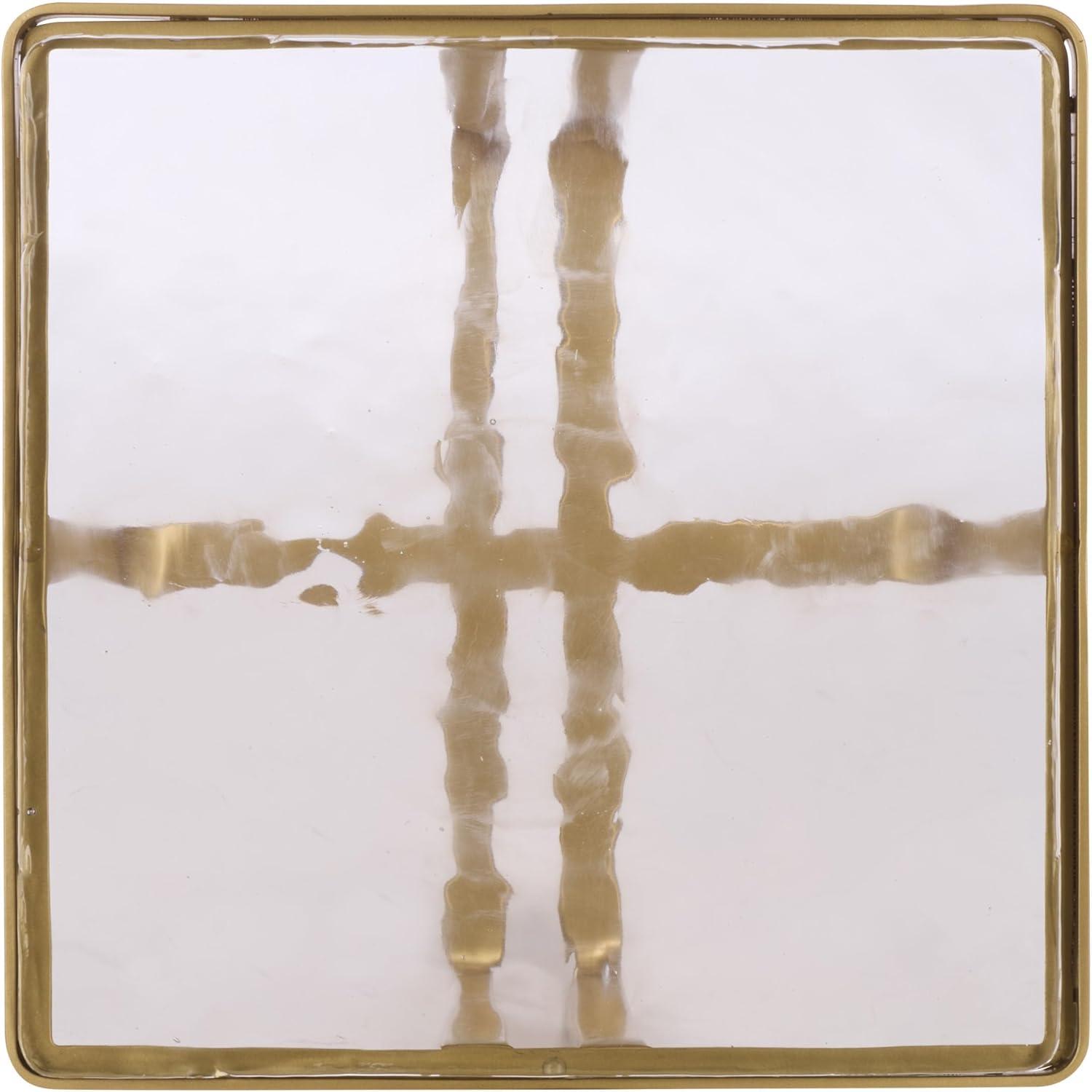 image:imageSAFAVIEH Couture Collection Dominic Brass Stainless Steel Accent Table Sculptural Modern Side Table Cast Glass Top Fully Assembled SFV7919ABrassClear