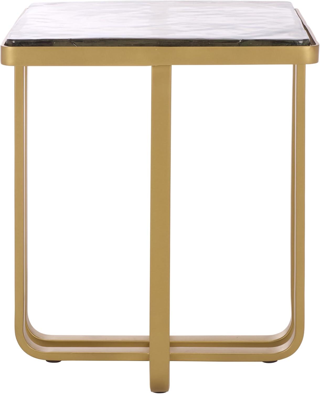 image:imageSAFAVIEH Couture Collection Dominic Brass Stainless Steel Accent Table Sculptural Modern Side Table Cast Glass Top Fully Assembled SFV7919ABrassClear