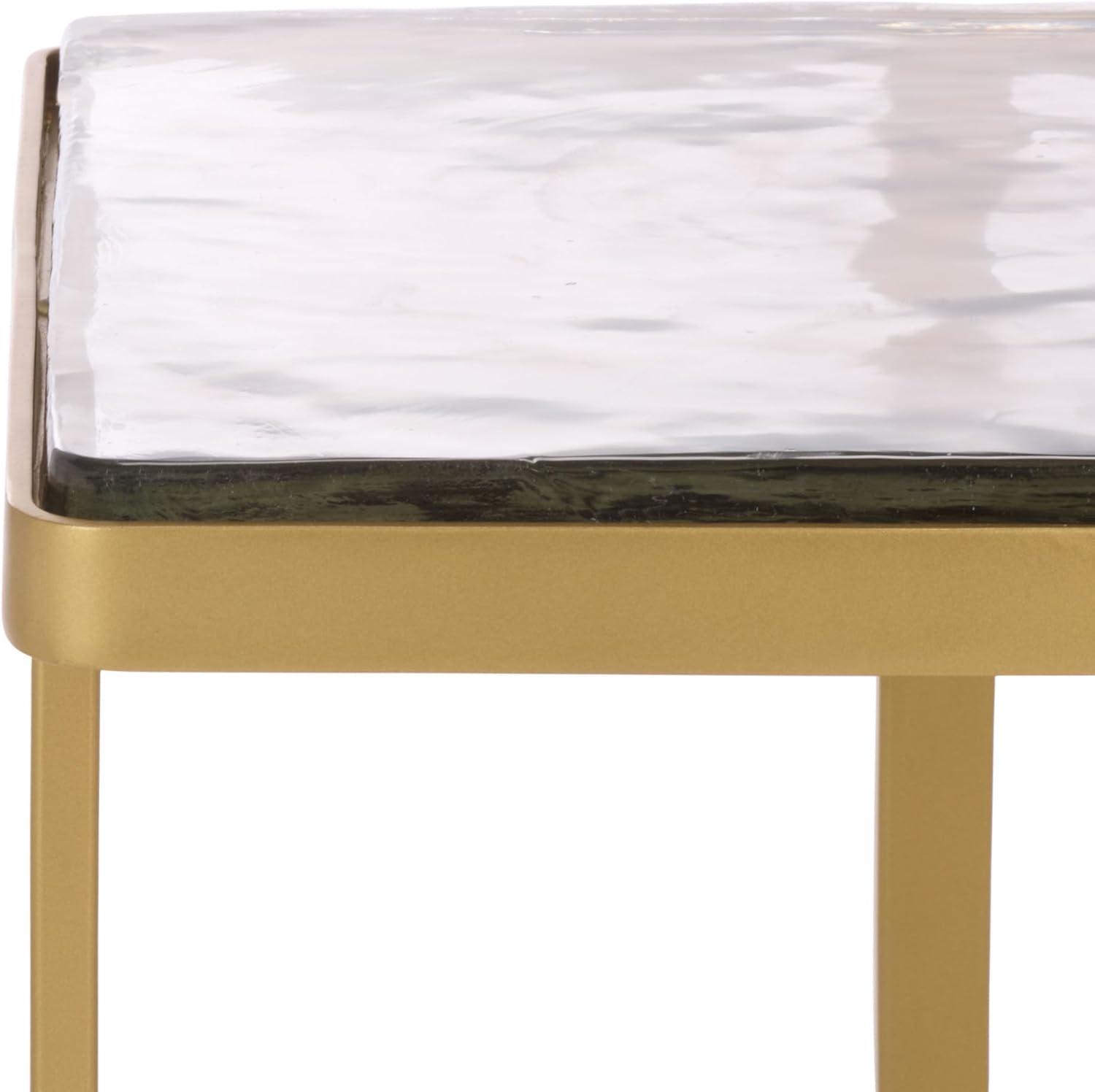 image:imageSAFAVIEH Couture Collection Dominic Brass Stainless Steel Accent Table Sculptural Modern Side Table Cast Glass Top Fully Assembled SFV7919ABrassClear
