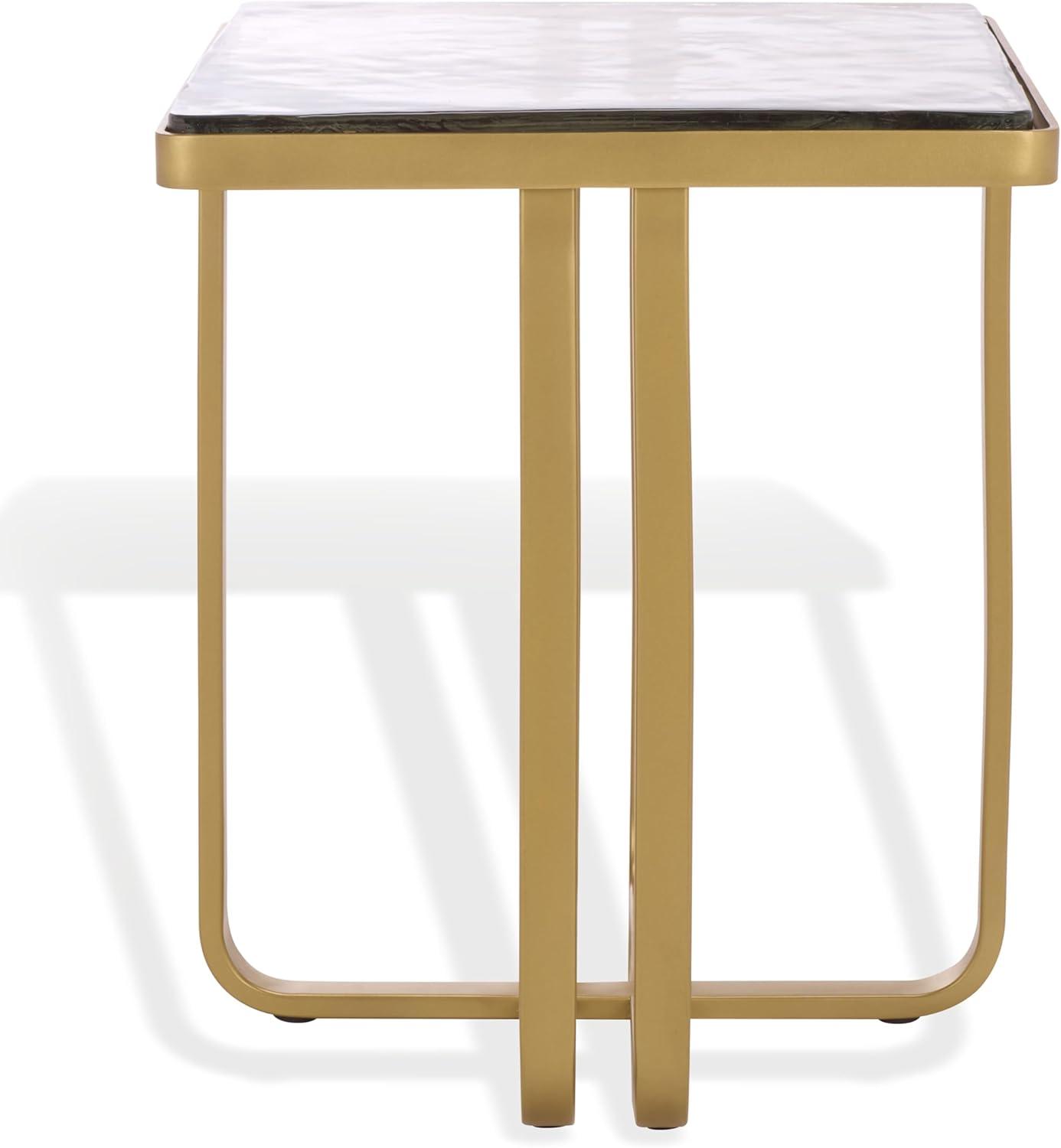 image:imageSAFAVIEH Couture Collection Dominic Brass Stainless Steel Accent Table Sculptural Modern Side Table Cast Glass Top Fully Assembled SFV7919ABrassClear