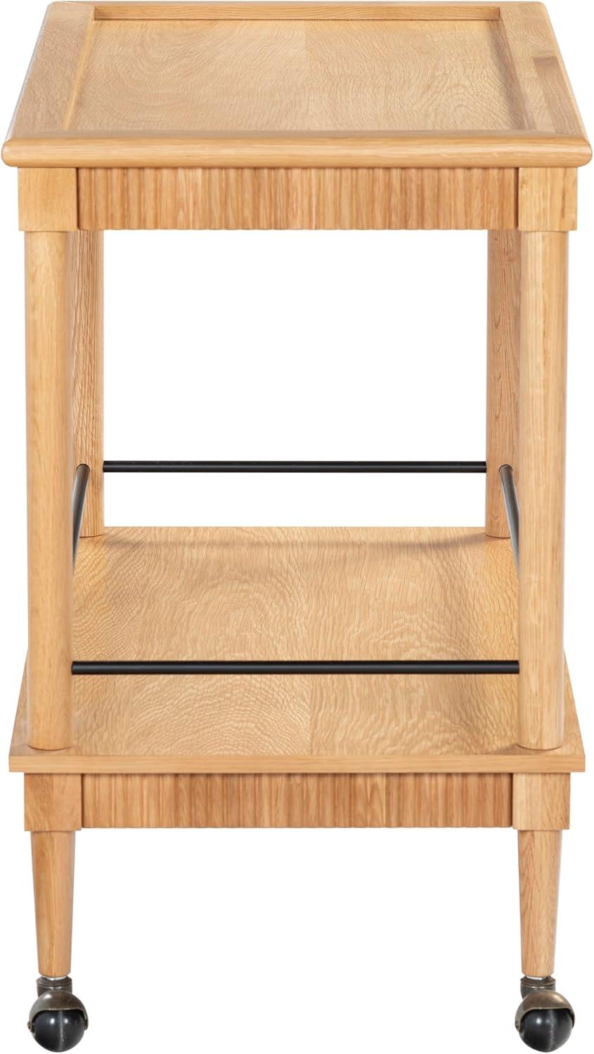 image:imageSAFAVIEH Couture Collection Donna Brielle Natural Brown Bar Cart 2Shelf Rolling Serving Cart with Black Rail Detail Modern Design SFV4248ANatural