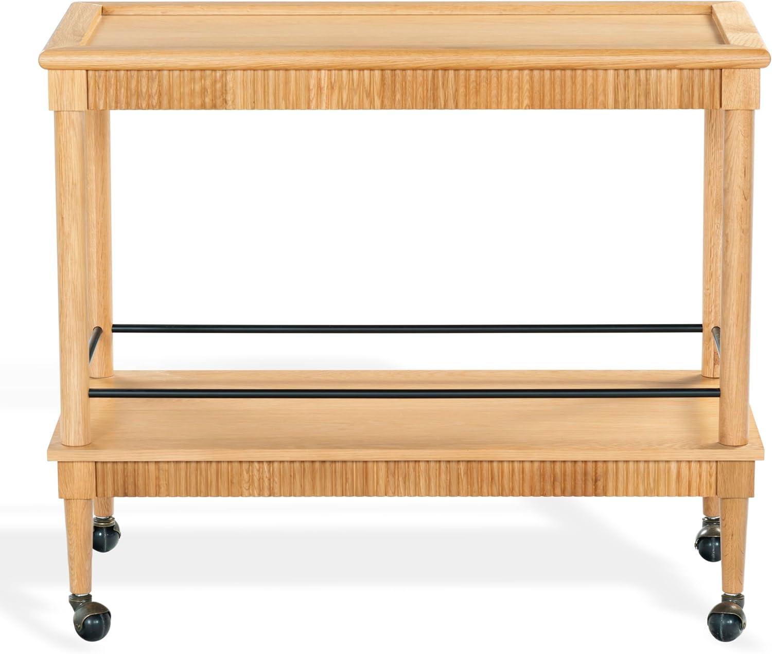 image:imageSAFAVIEH Couture Collection Donna Brielle Natural Brown Bar Cart 2Shelf Rolling Serving Cart with Black Rail Detail Modern Design SFV4248ANatural
