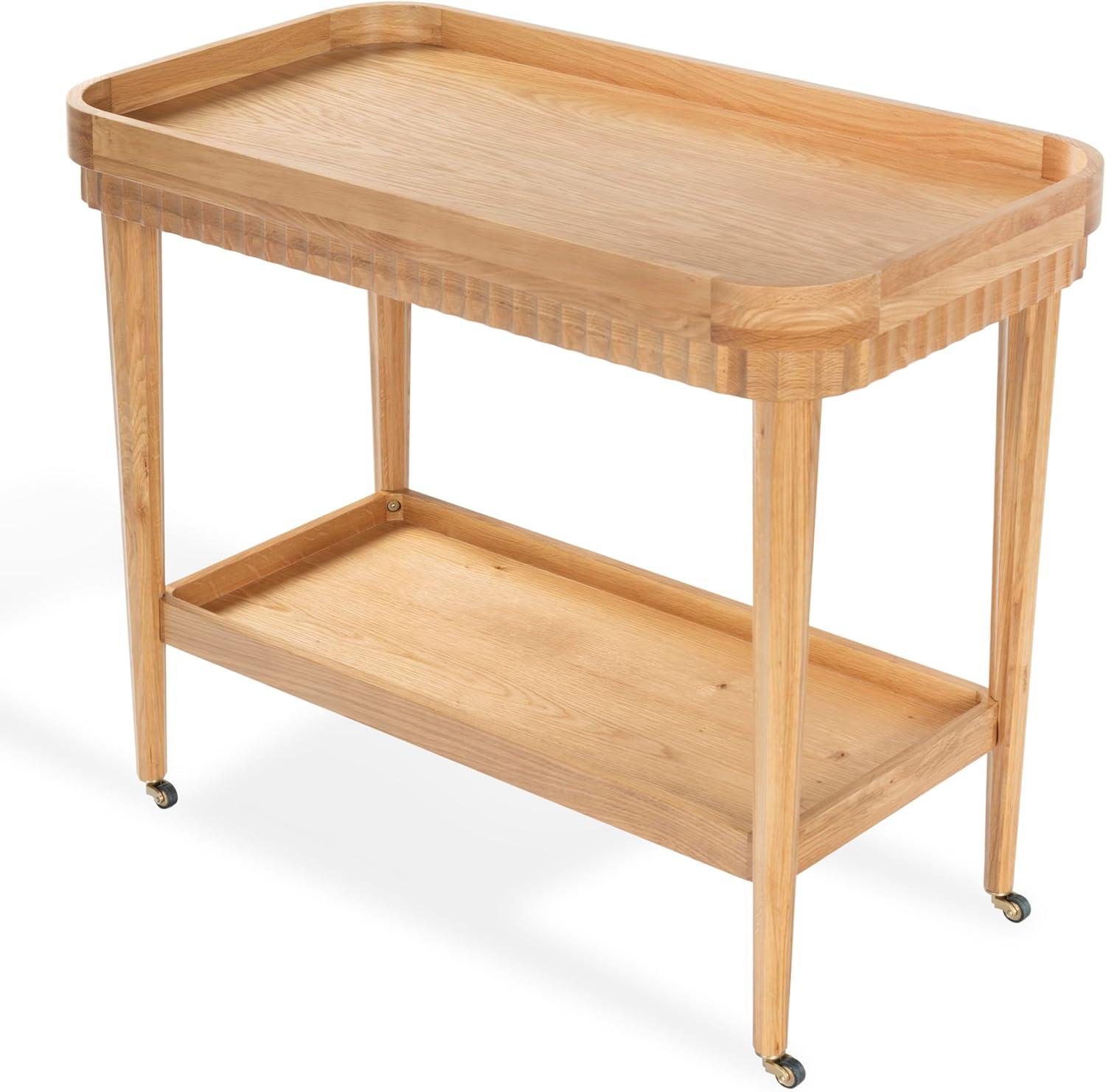 image:imageSAFAVIEH Couture Collection Felicia Briana Natural Brown Bar Cart 2Shelf Serving Cart on Wheels SFV4247ANatural