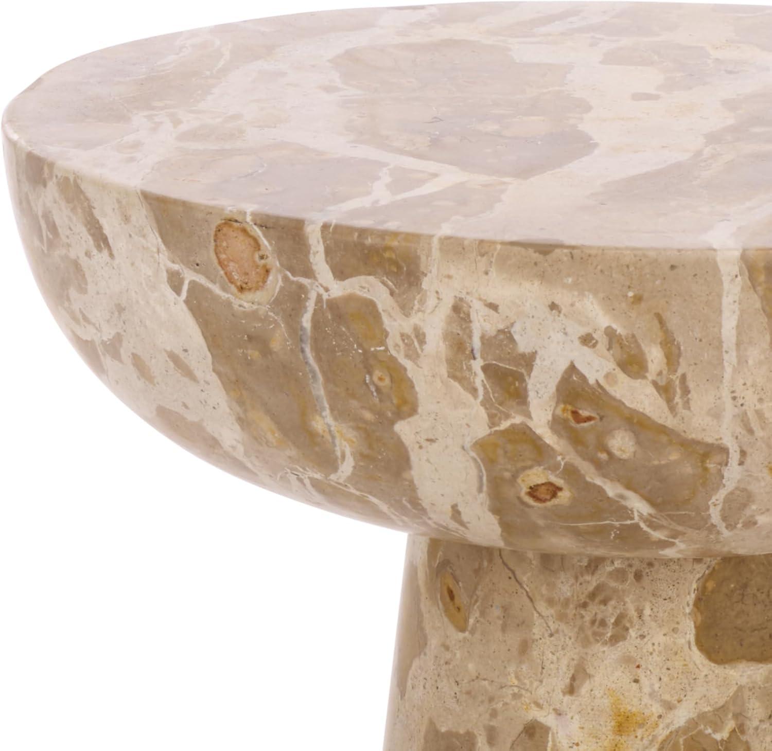 image:imageSAFAVIEH Couture Collection Glendale Beige Round Marble Accent Table Stone Pedestal Side Table Modern Sculptural Design SFV9766BBeige