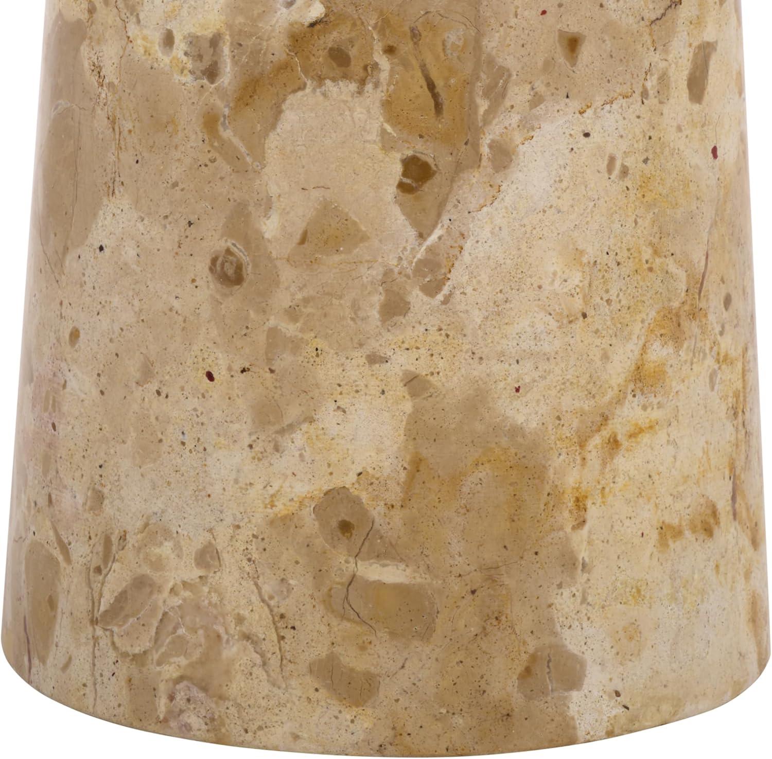 image:imageSAFAVIEH Couture Collection Glendale Beige Round Marble Accent Table Stone Pedestal Side Table Modern Sculptural Design SFV9766BBeige