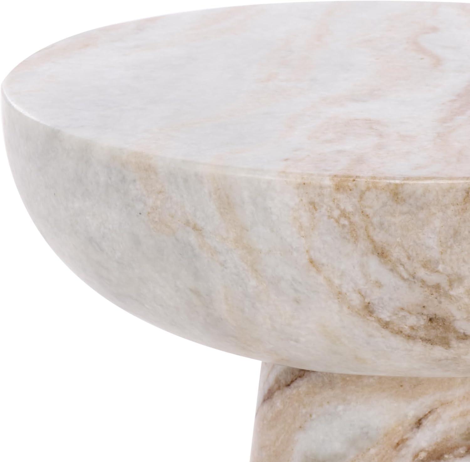image:imageSAFAVIEH Couture Collection Glendale Beige Round Marble Accent Table Stone Pedestal Side Table Modern Sculptural Design SFV9766BWhiteBrown