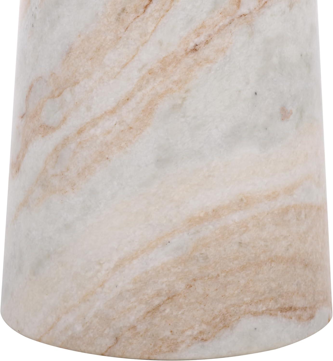 image:imageSAFAVIEH Couture Collection Glendale Beige Round Marble Accent Table Stone Pedestal Side Table Modern Sculptural Design SFV9766BWhiteBrown