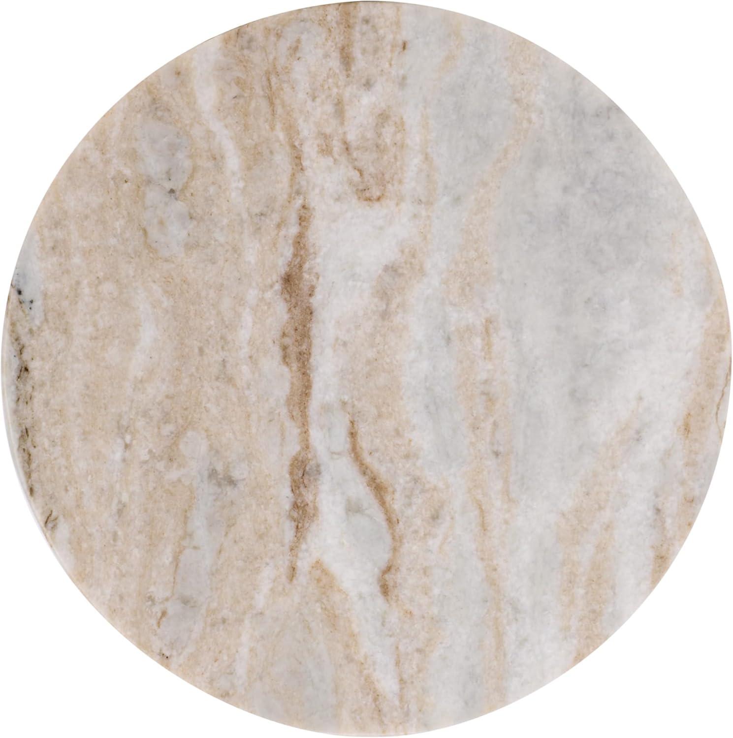 image:imageSAFAVIEH Couture Collection Glendale Beige Round Marble Accent Table Stone Pedestal Side Table Modern Sculptural Design SFV9766BWhiteBrown