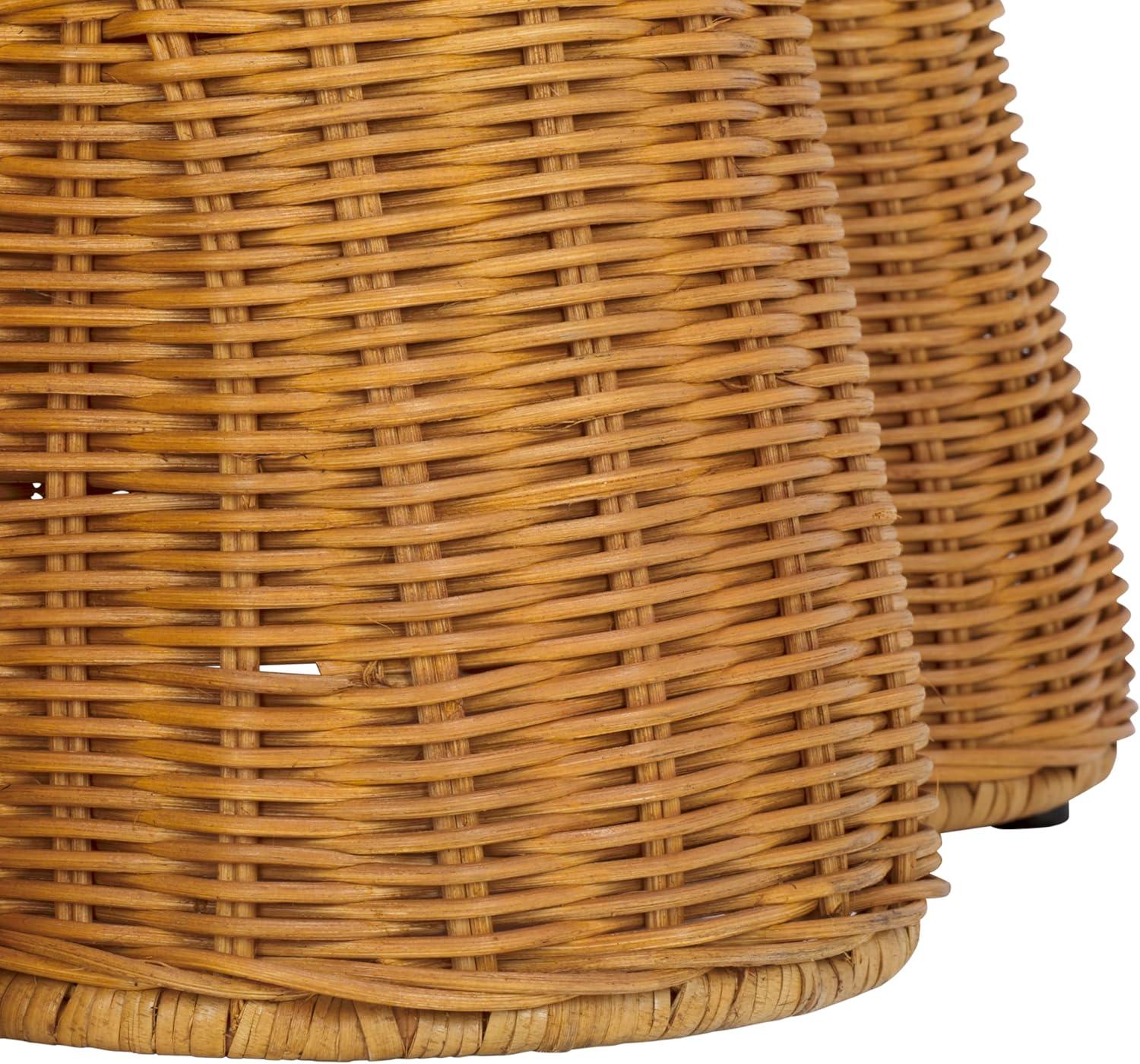 image:imageSAFAVIEH Couture Collection Hylda Natural Rattan Accent Table Round Shape Glass Top Design Fully Assembled CWK3011ANatural